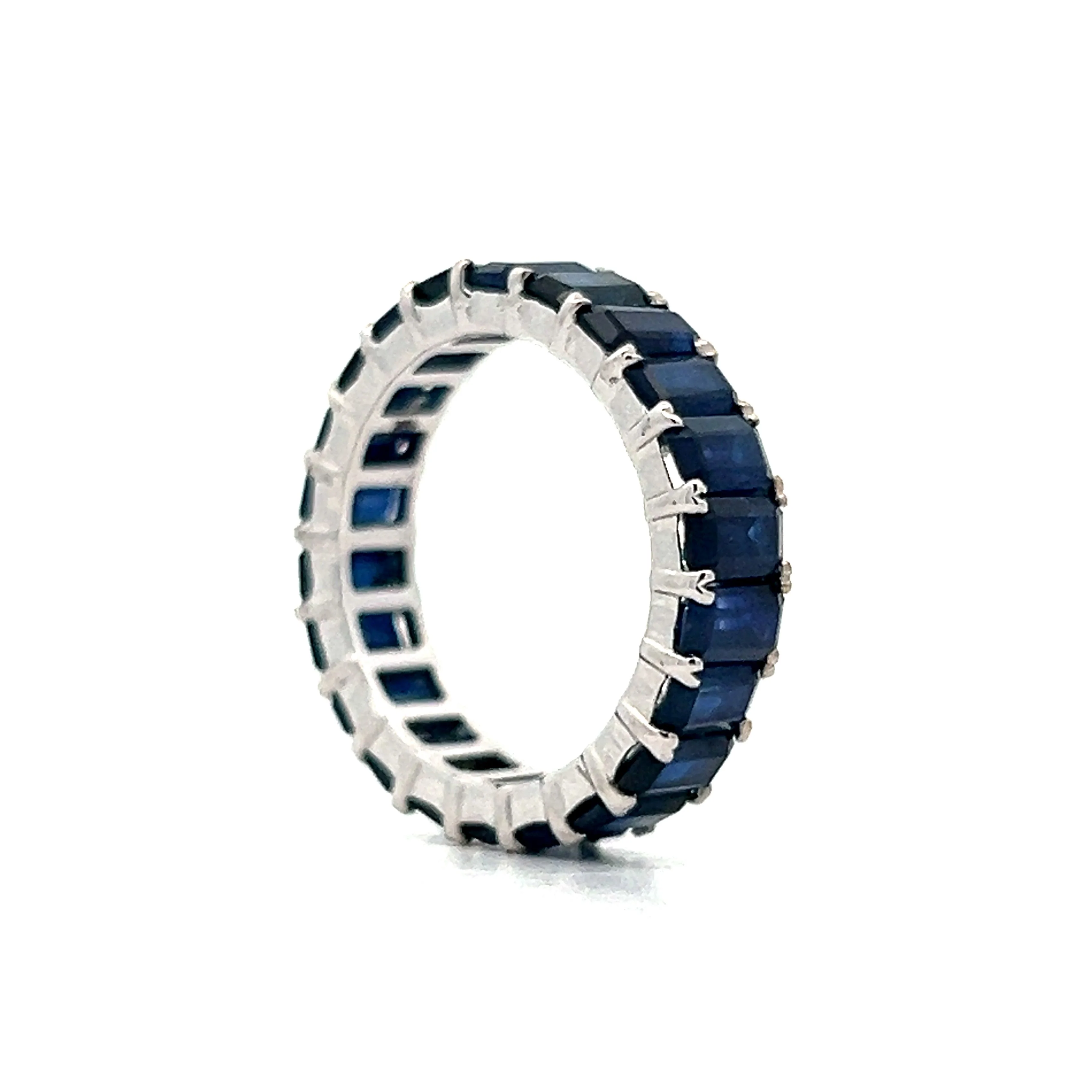 7.00 Emerald Cut Sapphire Eternity Ring in 18k White Gold - Image 5