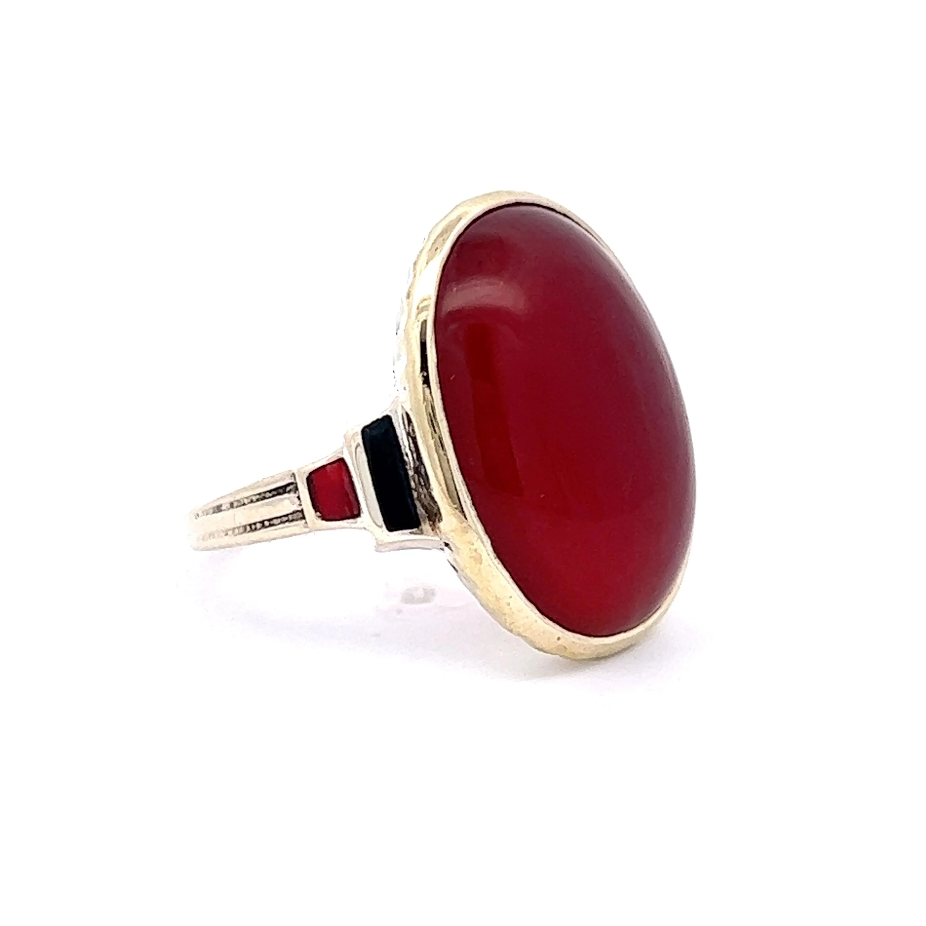 7.04 Mid-Century Red Carnelian Cocktail Ring in 10K Yellow Gold - Image 3