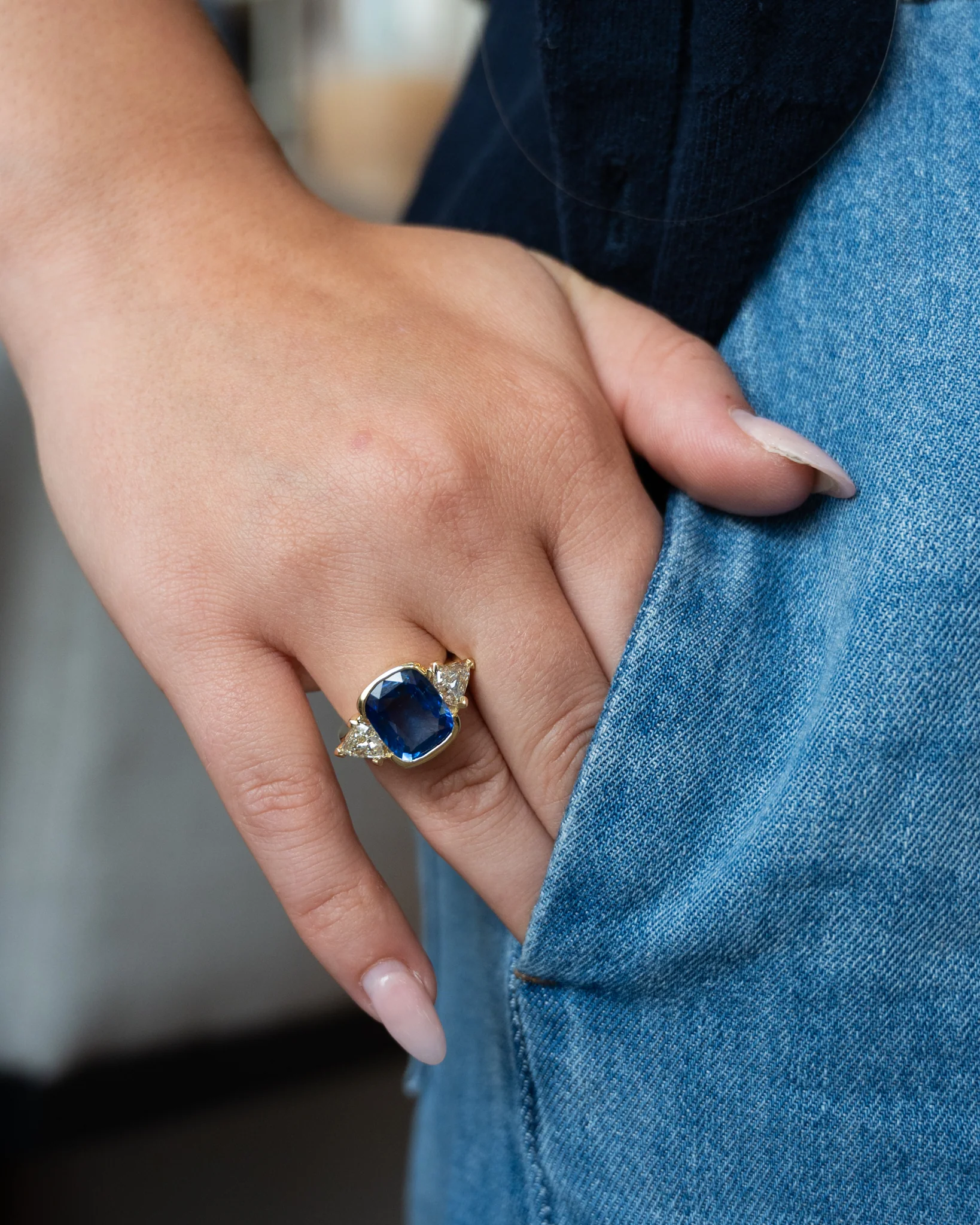 7.07 Cushion Blue Sapphire Engagement Ring 14k - Image 7
