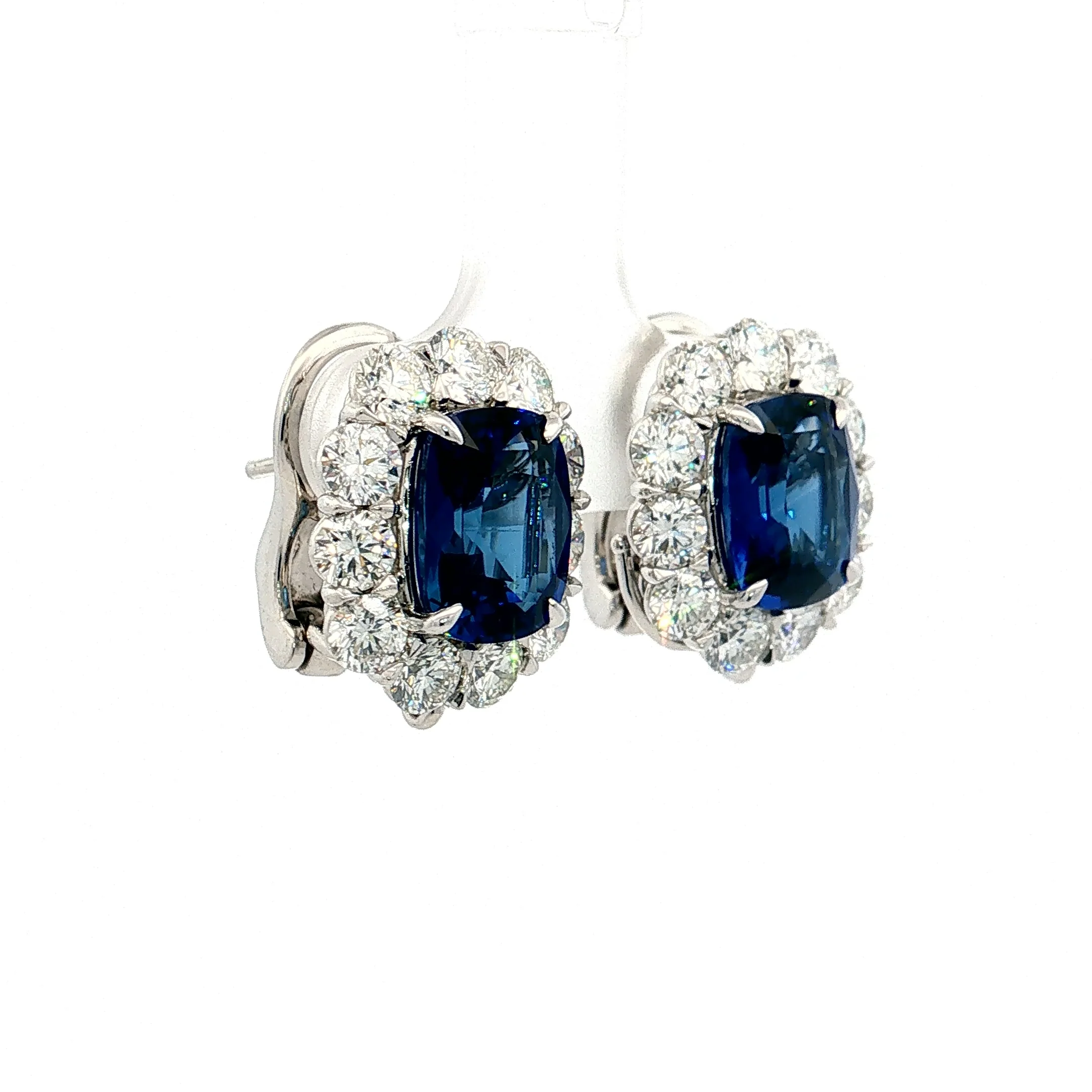 7.11 Cushion Sapphire & Diamond Halo Studs Platinum - Image 3