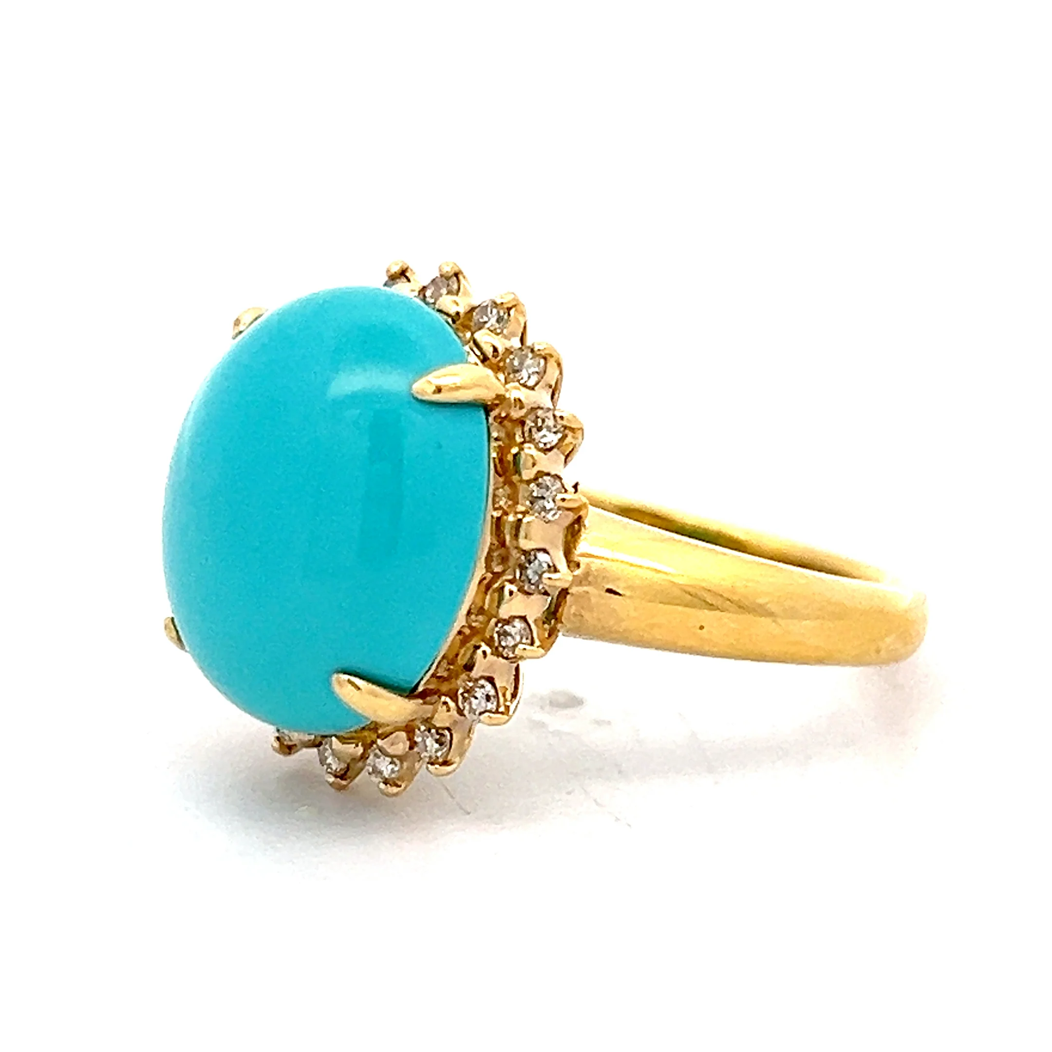 7.17 Oval Cabochon Turquoise Cocktail Ring in 18k - Image 2