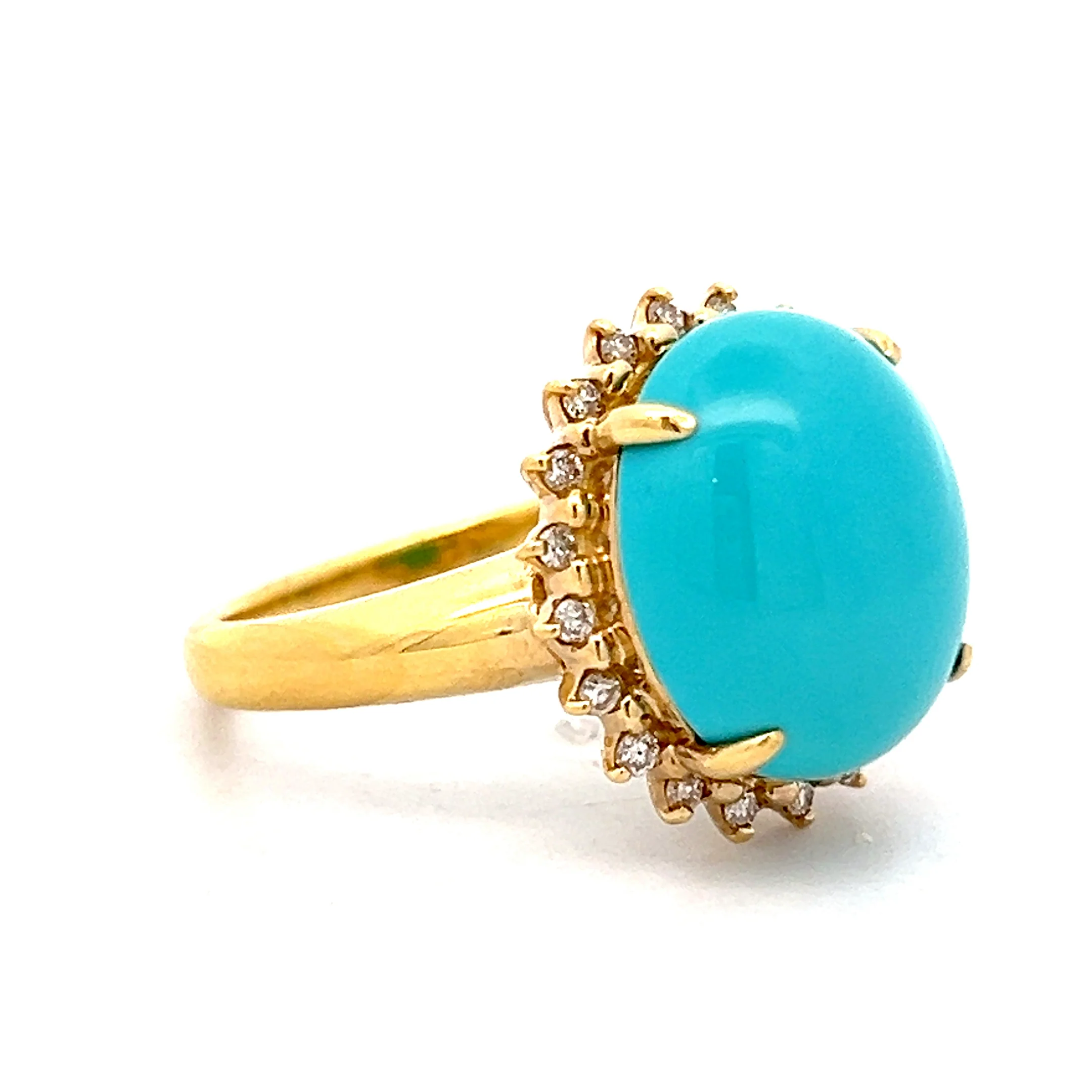 7.17 Oval Cabochon Turquoise Cocktail Ring in 18k - Image 3