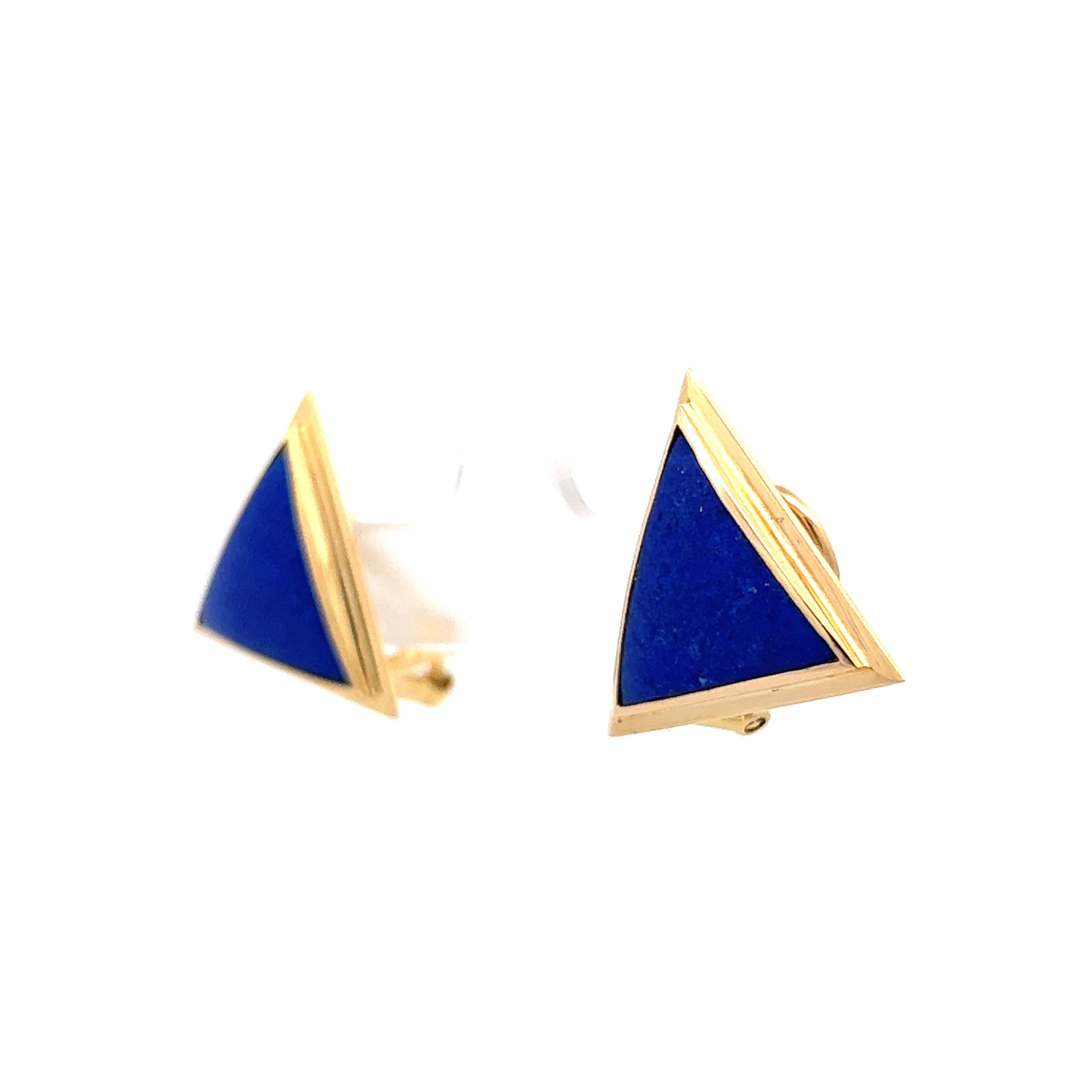 Triangle Lapis Lazuli Stud Earrings in Yellow Gold - Image 2