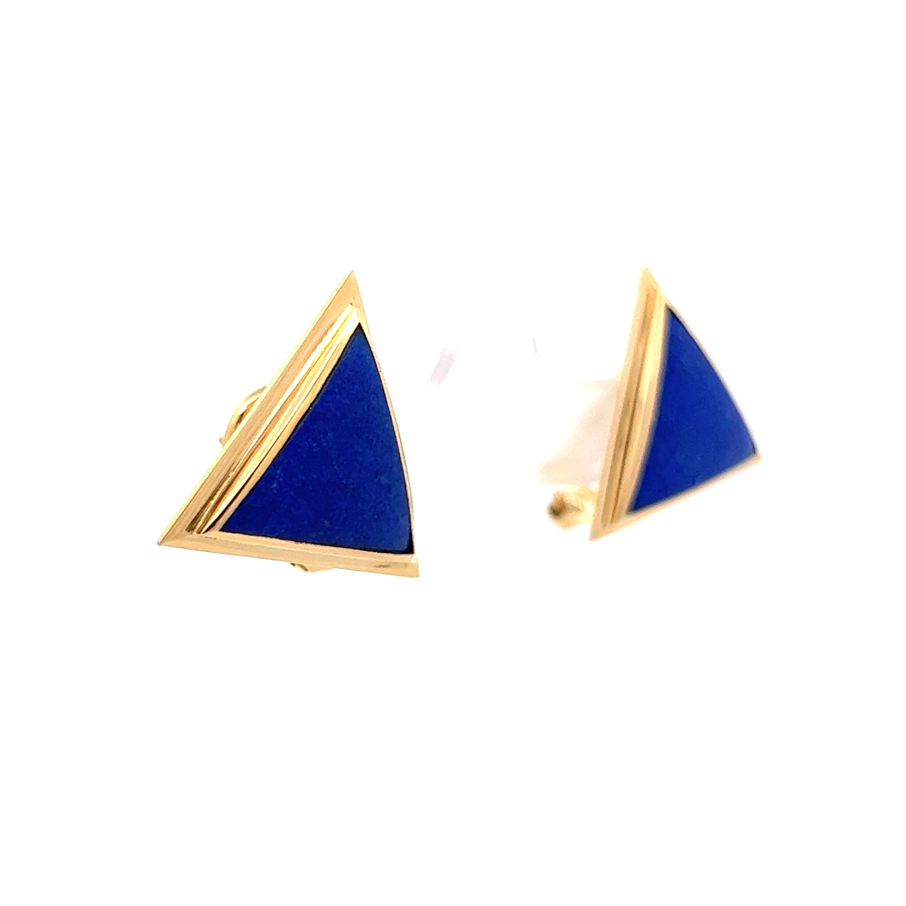 Triangle Lapis Lazuli Stud Earrings in Yellow Gold - Image 3