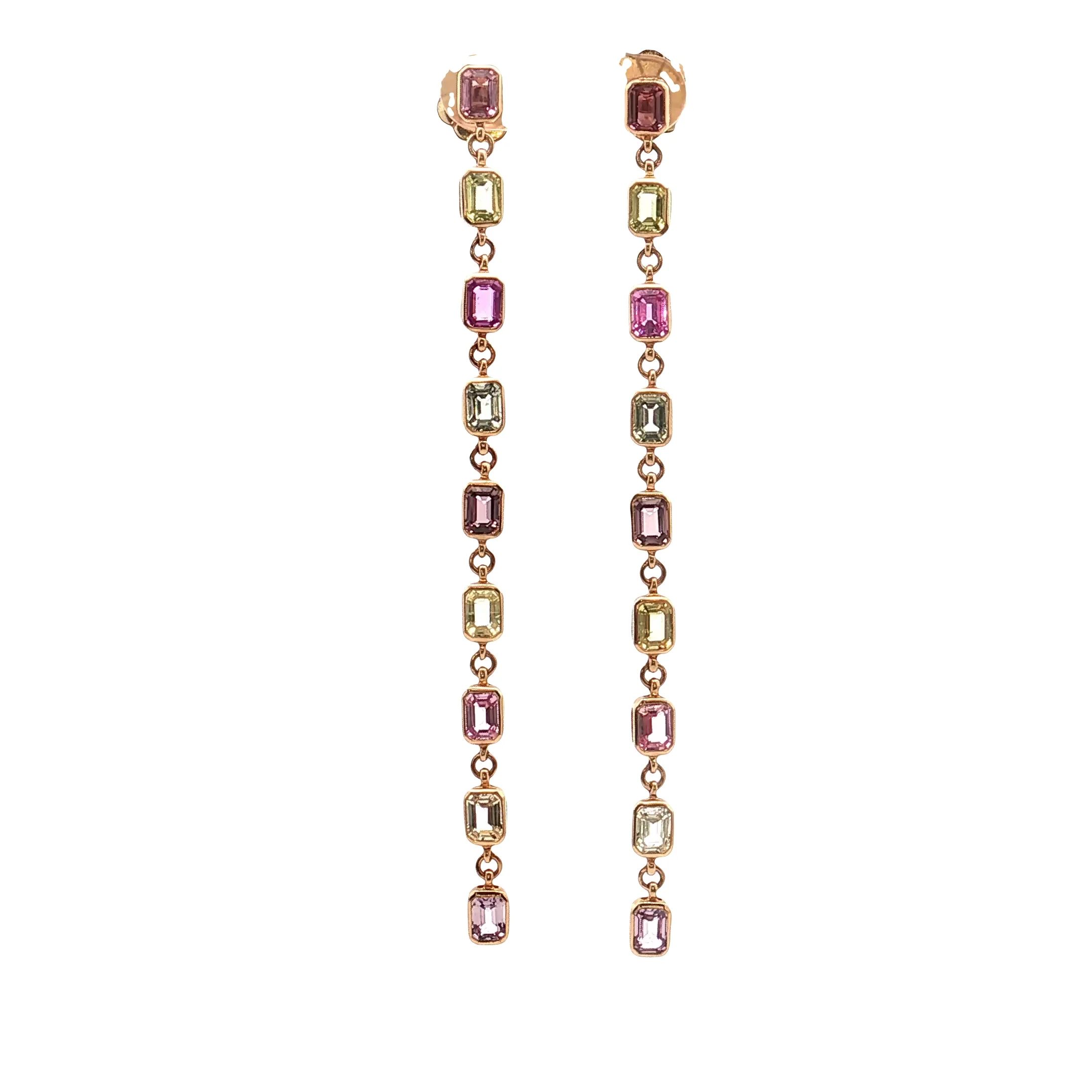 7.57 Emerald Cut Sapphire Drop Earrings 14k Yellow Gold