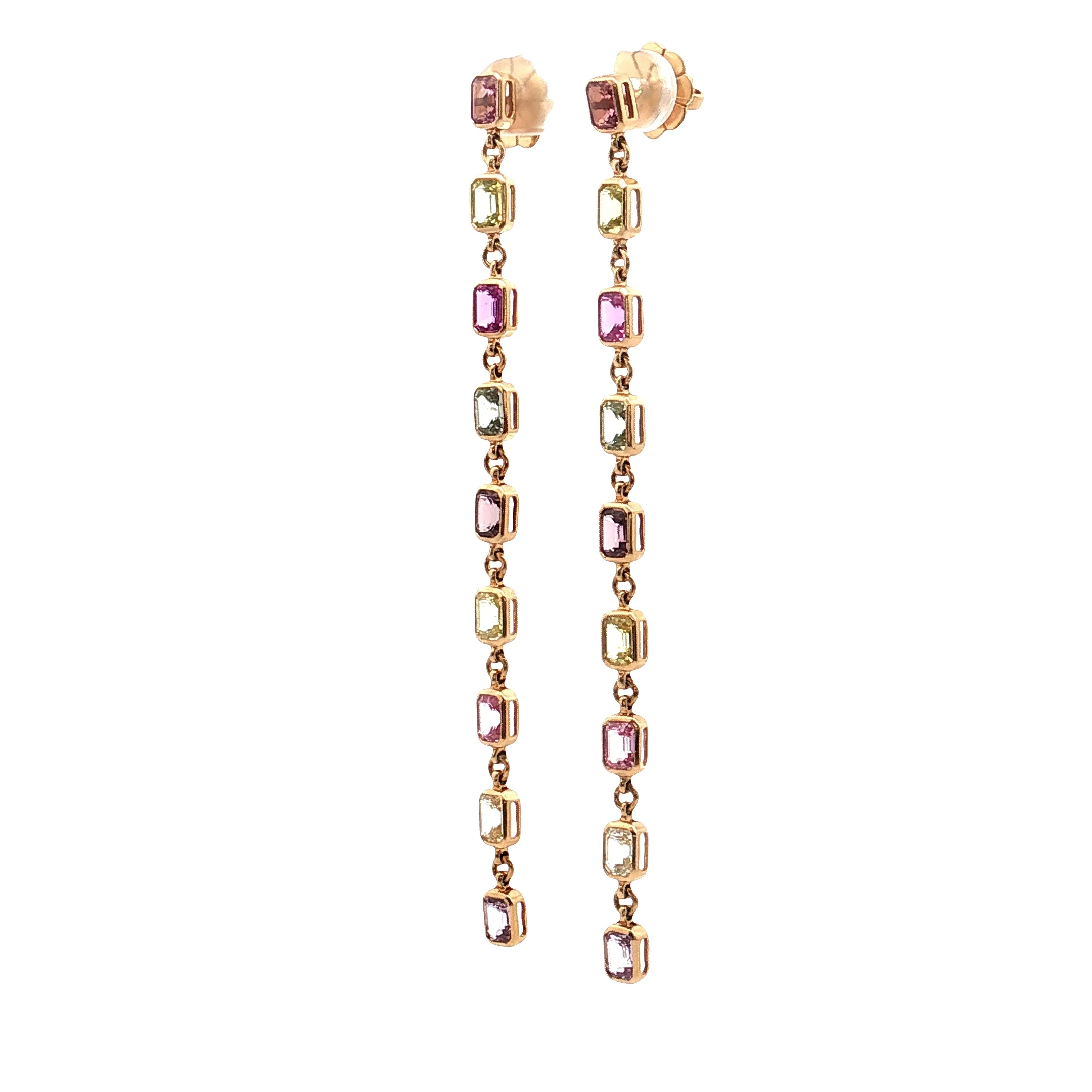 7.57 Emerald Cut Sapphire Drop Earrings 14k Yellow Gold - Image 2