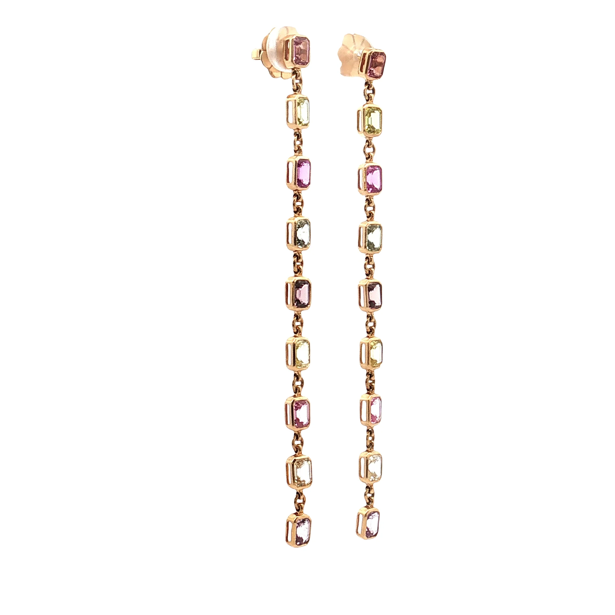 7.57 Emerald Cut Sapphire Drop Earrings 14k Yellow Gold - Image 3