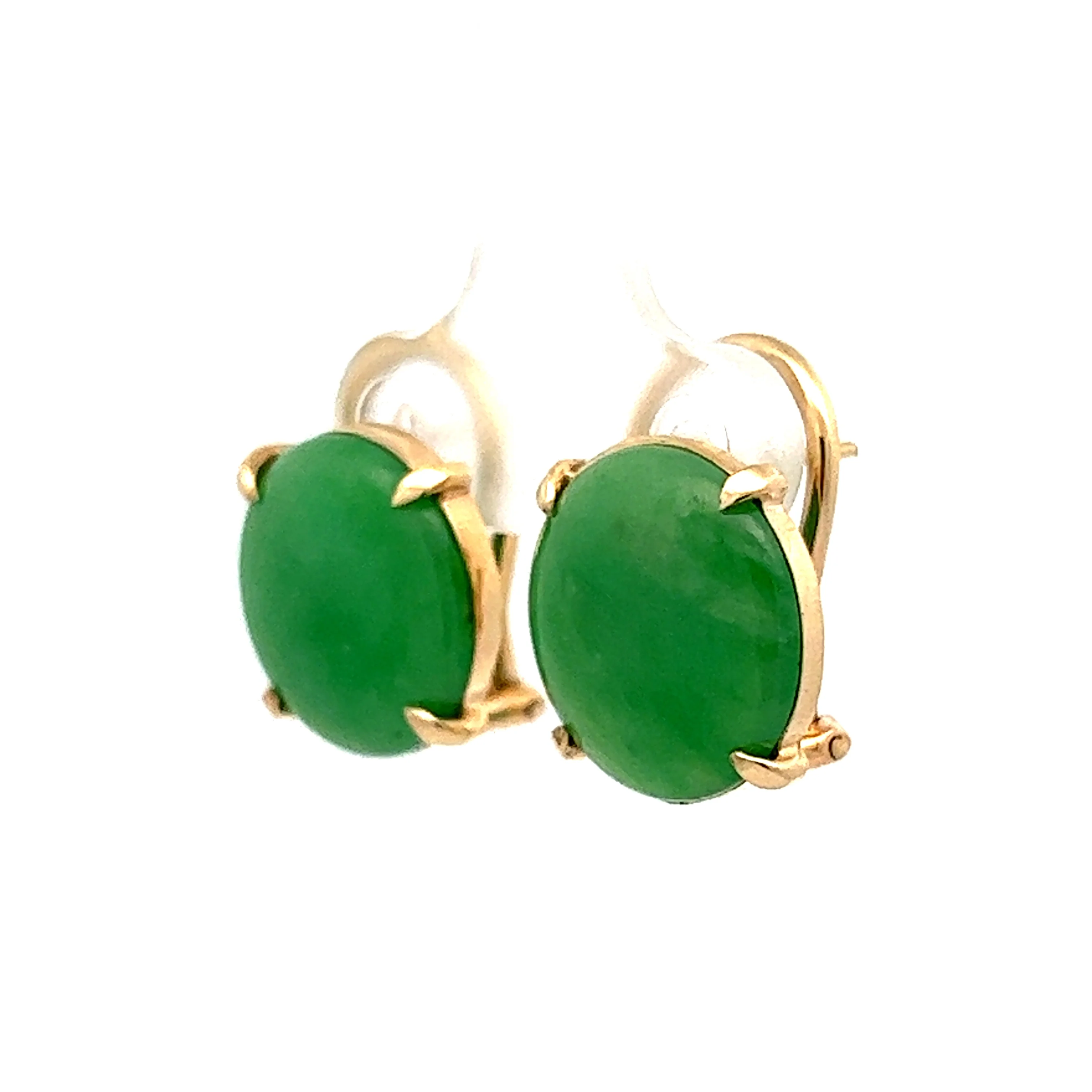 7.60 Cabochon Jadeite Stud Earrings in 14k Yellow Gold - Image 2