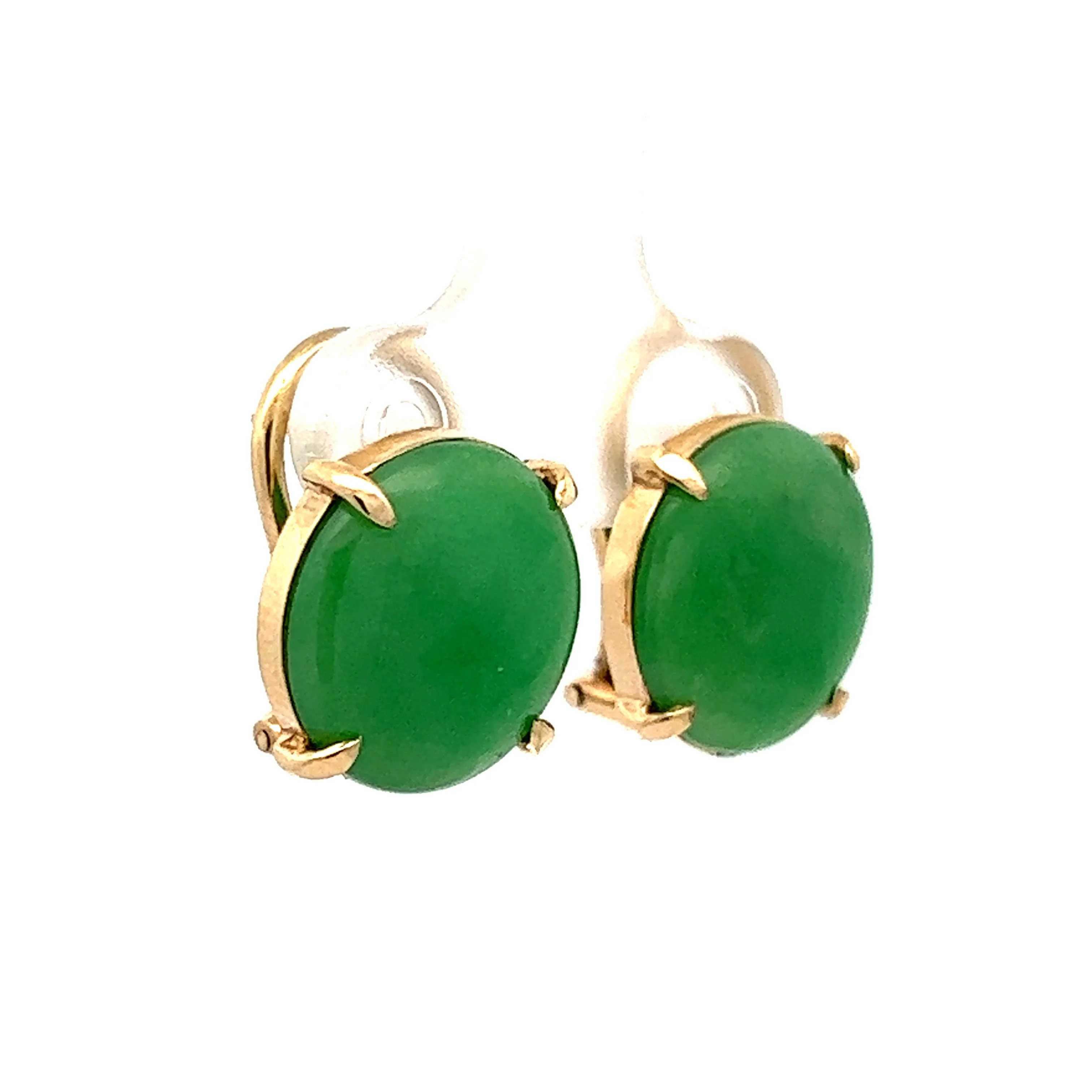 7.60 Cabochon Jadeite Stud Earrings in 14k Yellow Gold - Image 3