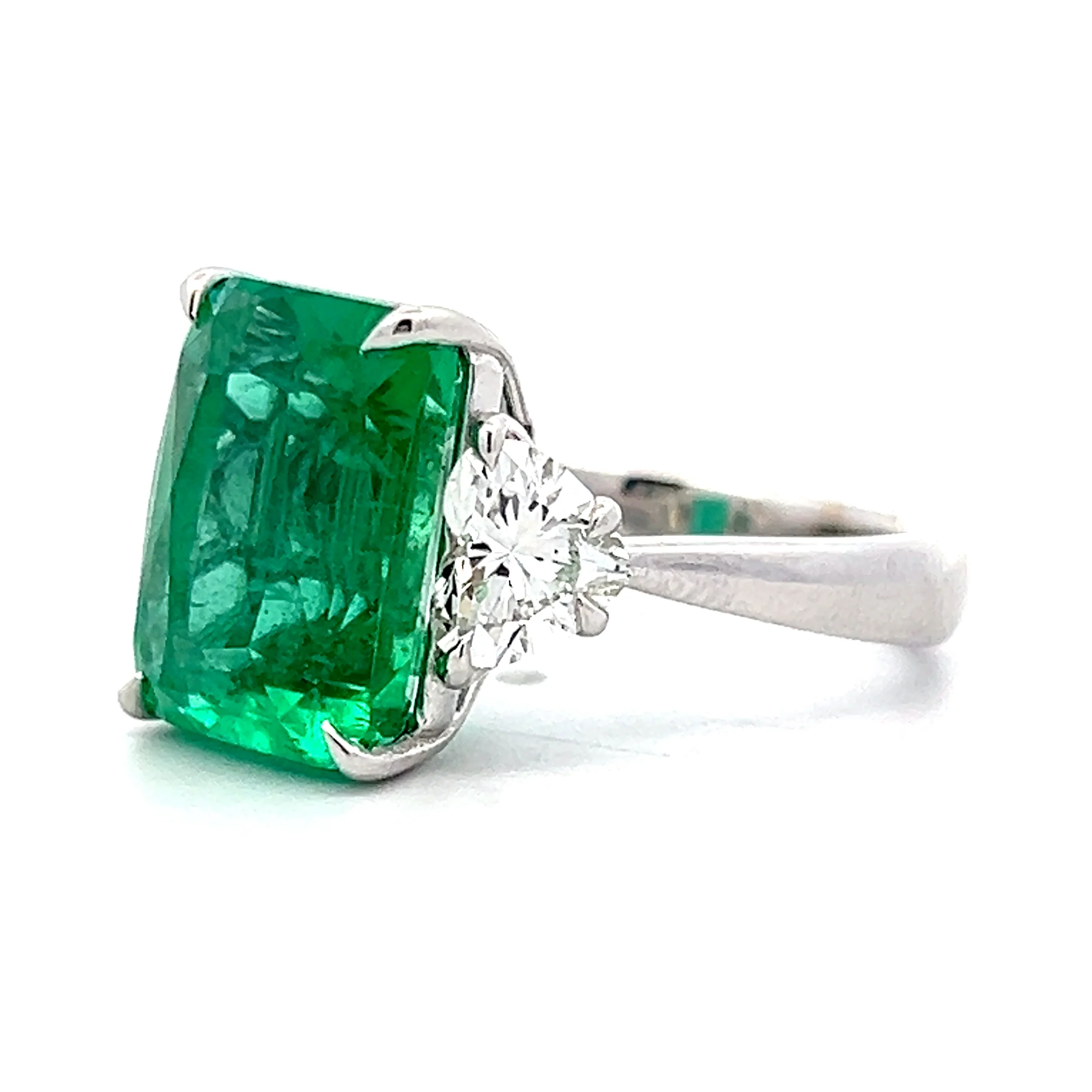 7.64 Emerald Cut Emerald & Diamond Ring in 18k White Gold - Image 2