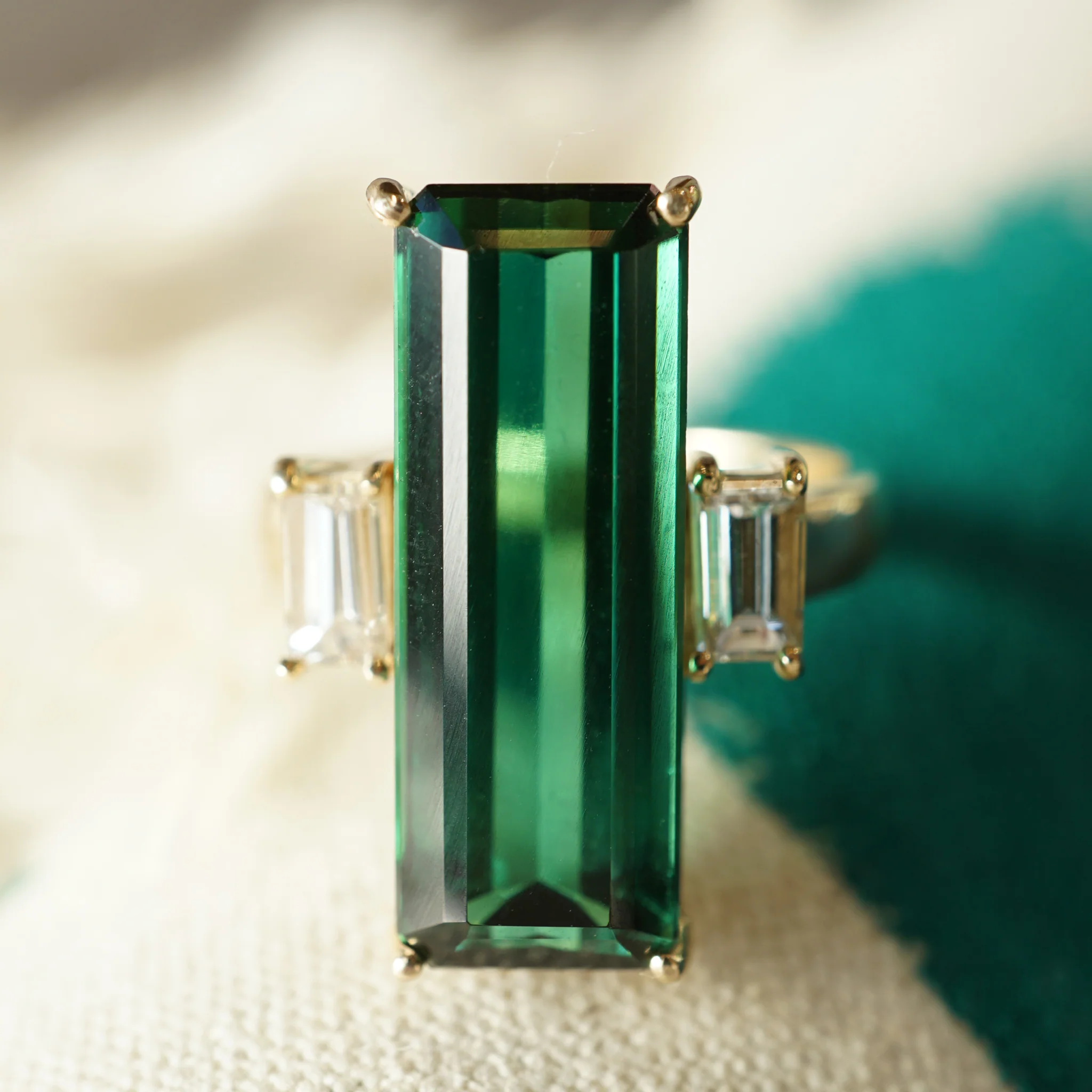 7.78 Emerald Cut Tourmaline & Diamond Ring in 14k Yellow Gold - Image 6