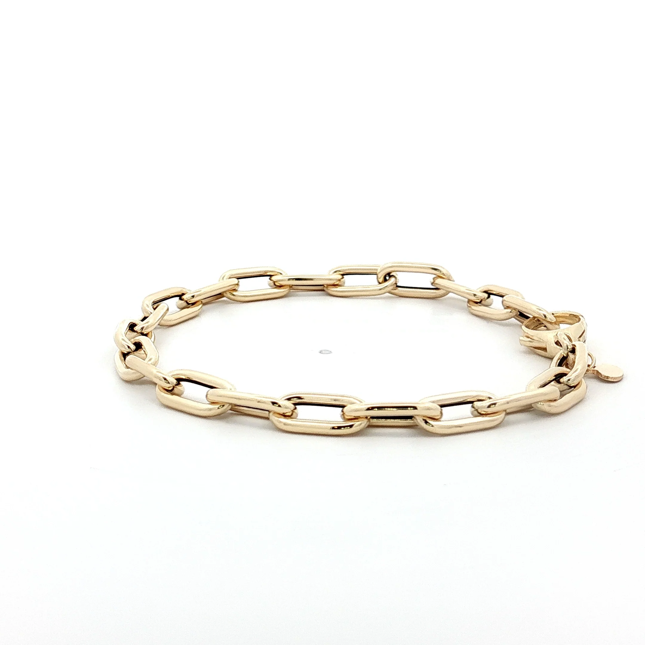 7" Elongated Oval Link Charm Bracelet 14k - Image 2