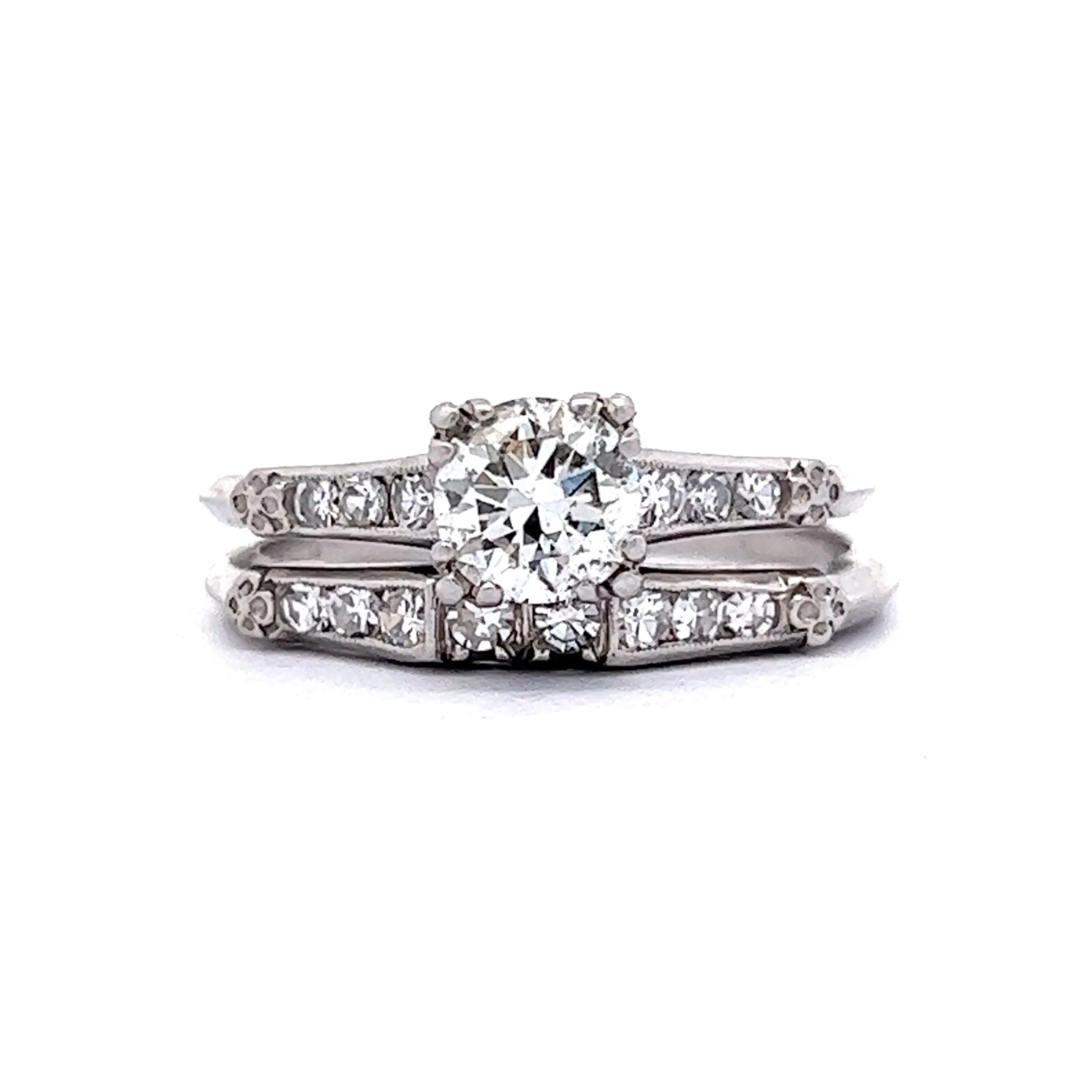 .70 Deco Diamond Engagement Ring & Wedding Band in Platinum