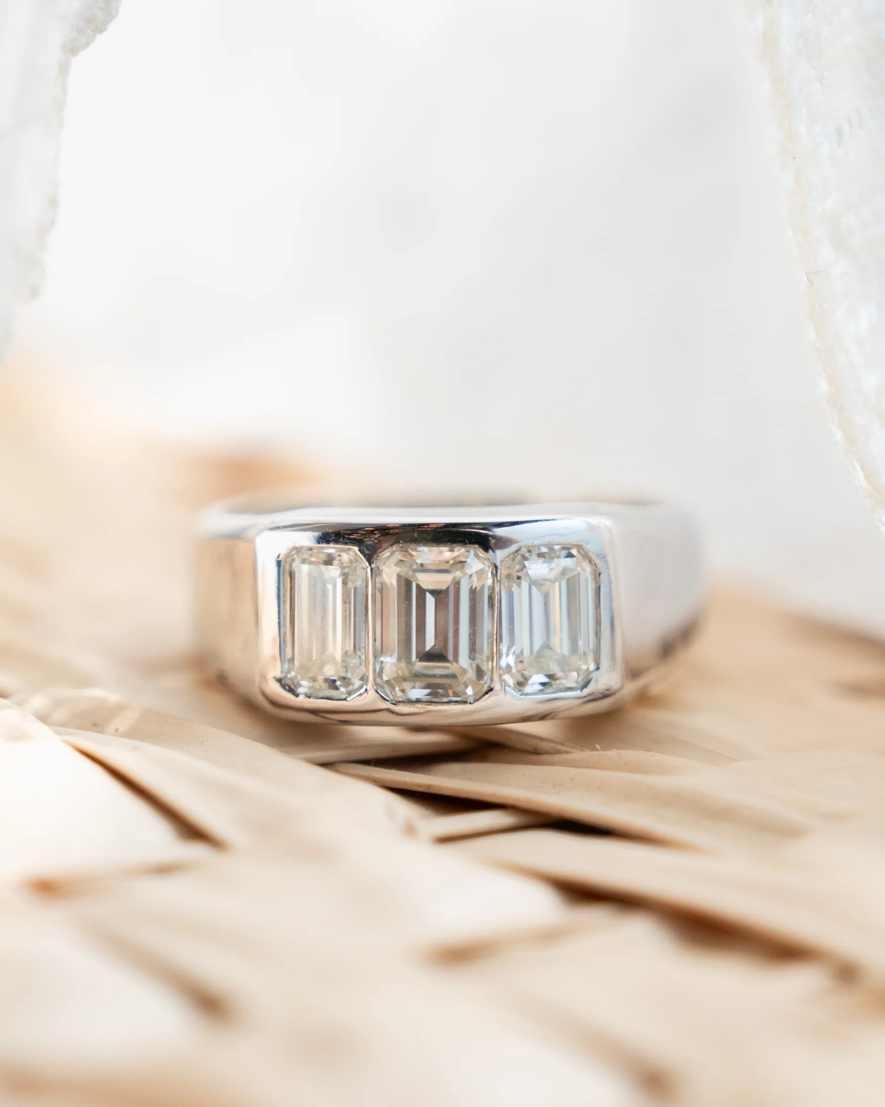 .70 Emerald Cut Diamond Three Stone Engagement Ring 14k - Image 6