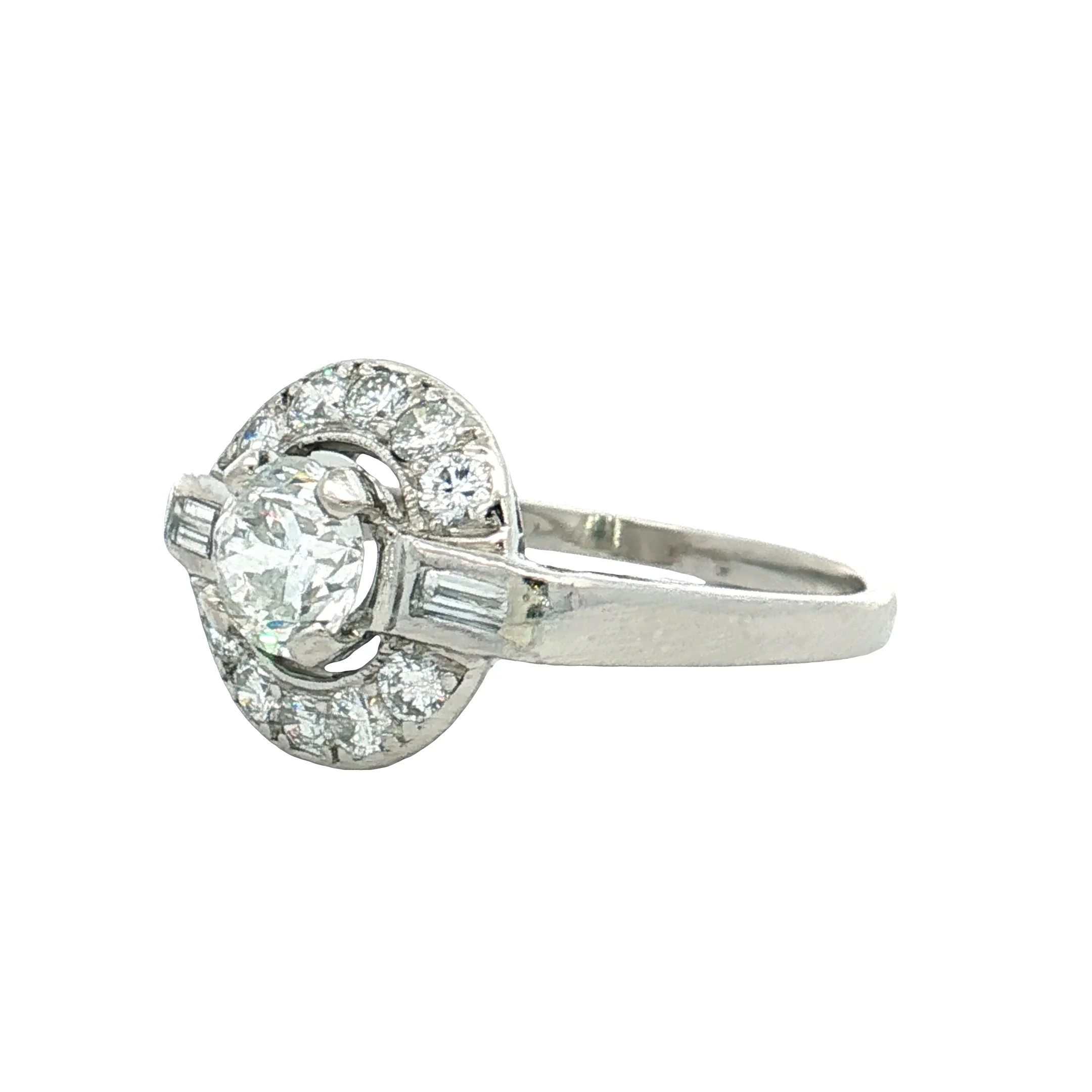 .70 GIA Vintage Diamond Halo Engagement Ring Platinum - Image 2