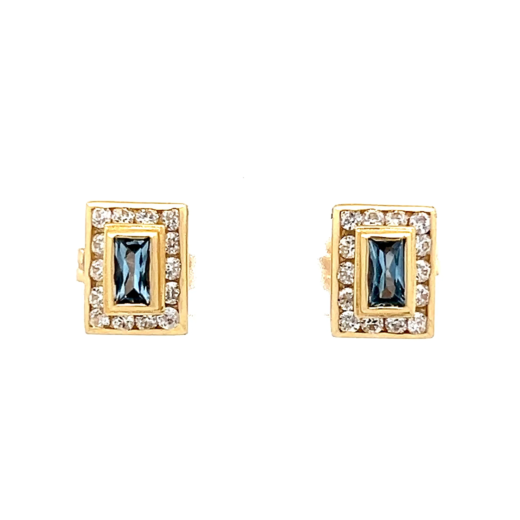 .72 Blue Topaz & Diamond Stud Earrings in 14k