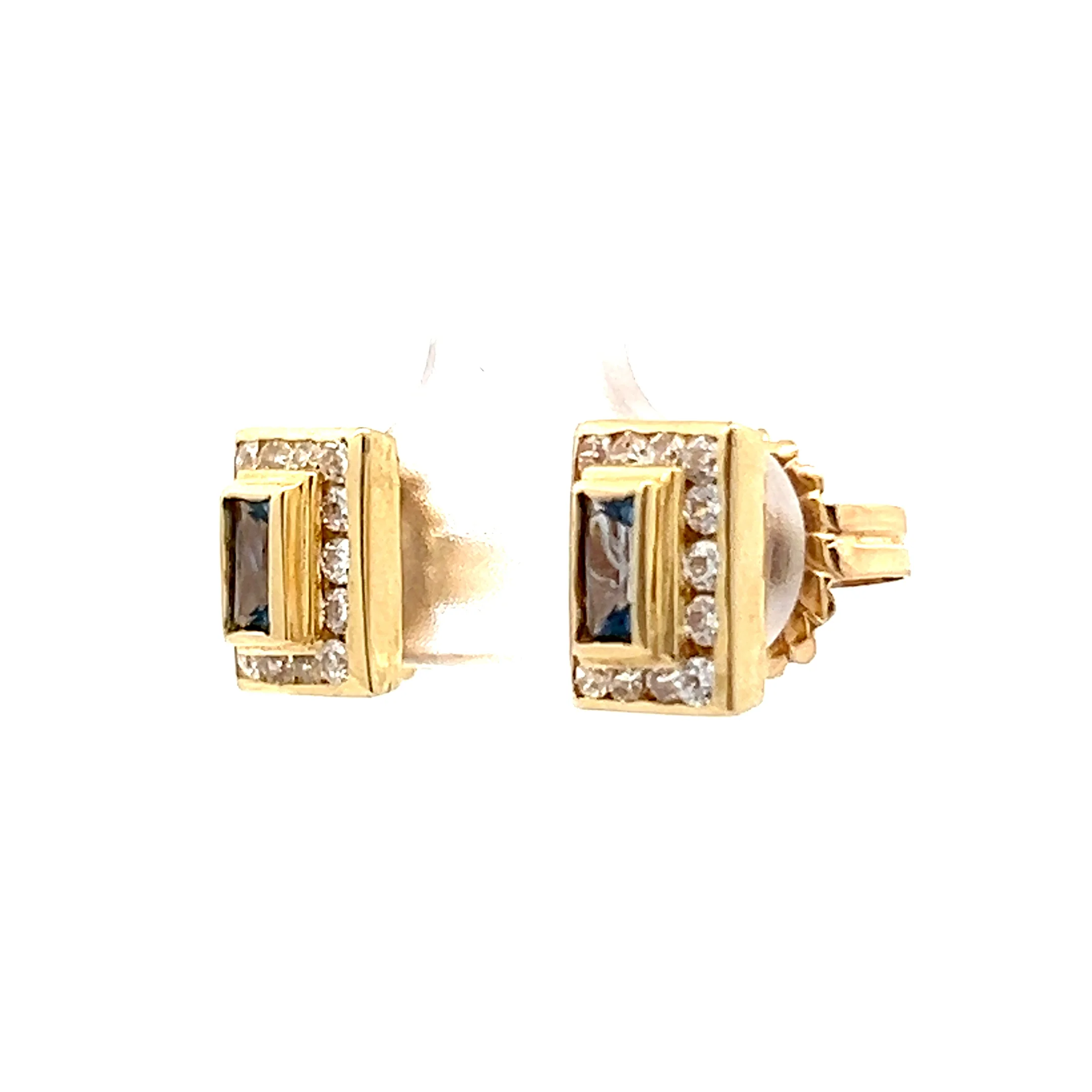 .72 Blue Topaz & Diamond Stud Earrings in 14k - Image 2