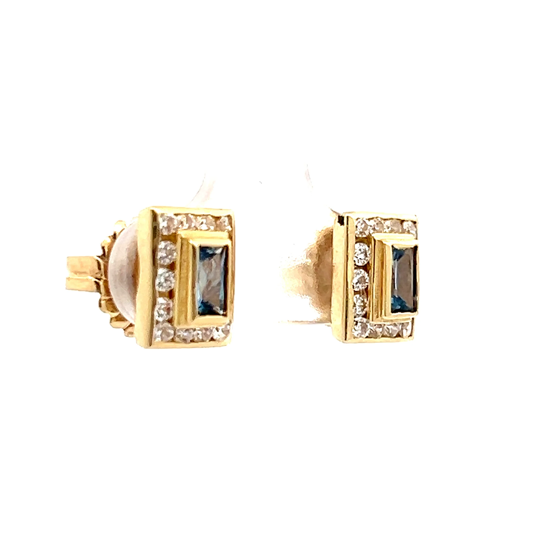 .72 Blue Topaz & Diamond Stud Earrings in 14k - Image 3