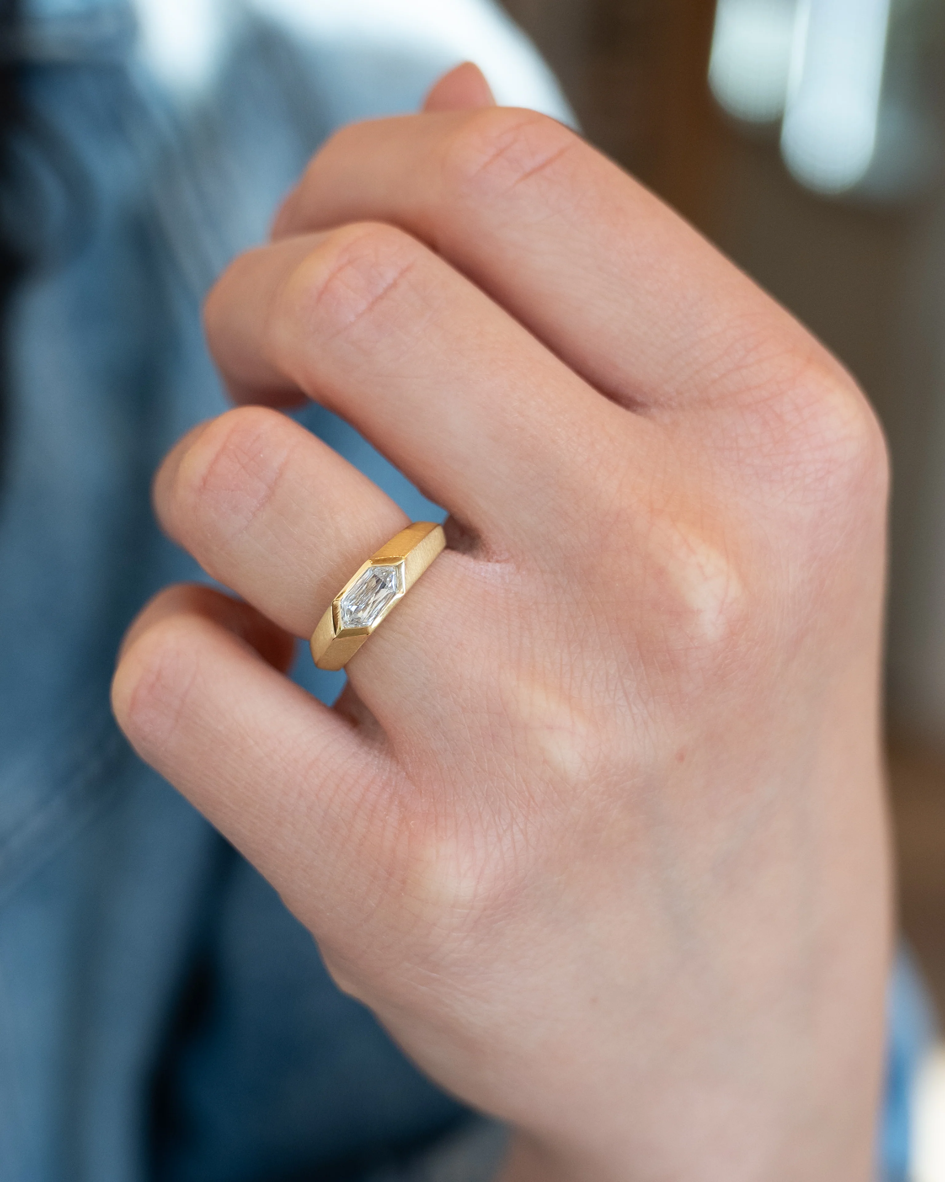 .73 Hexagon Cut Diamond Engagement Ring in 18k - Image 7