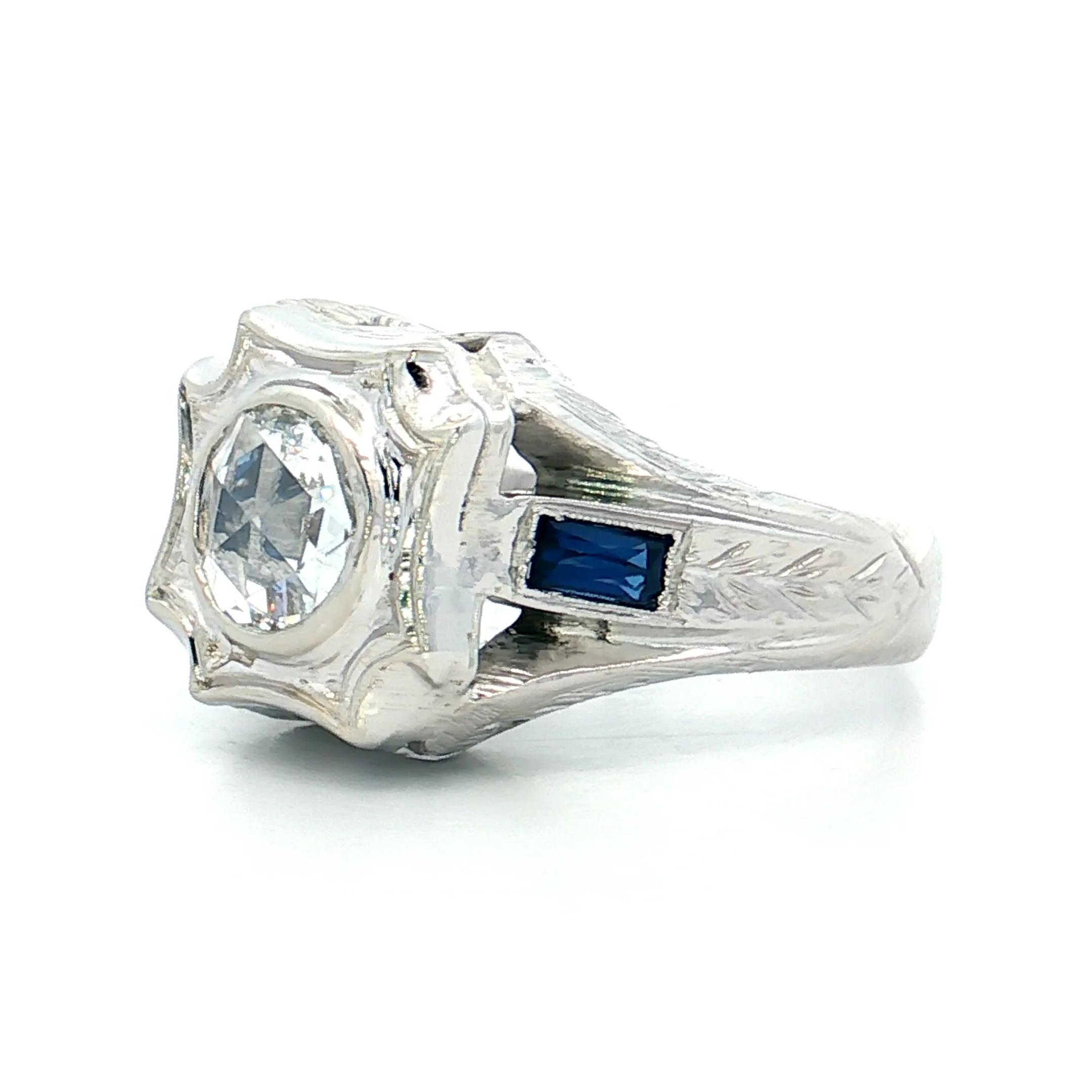.74 Mens Antique Rose Cut Diamond Ring 18k White Gold - Image 2