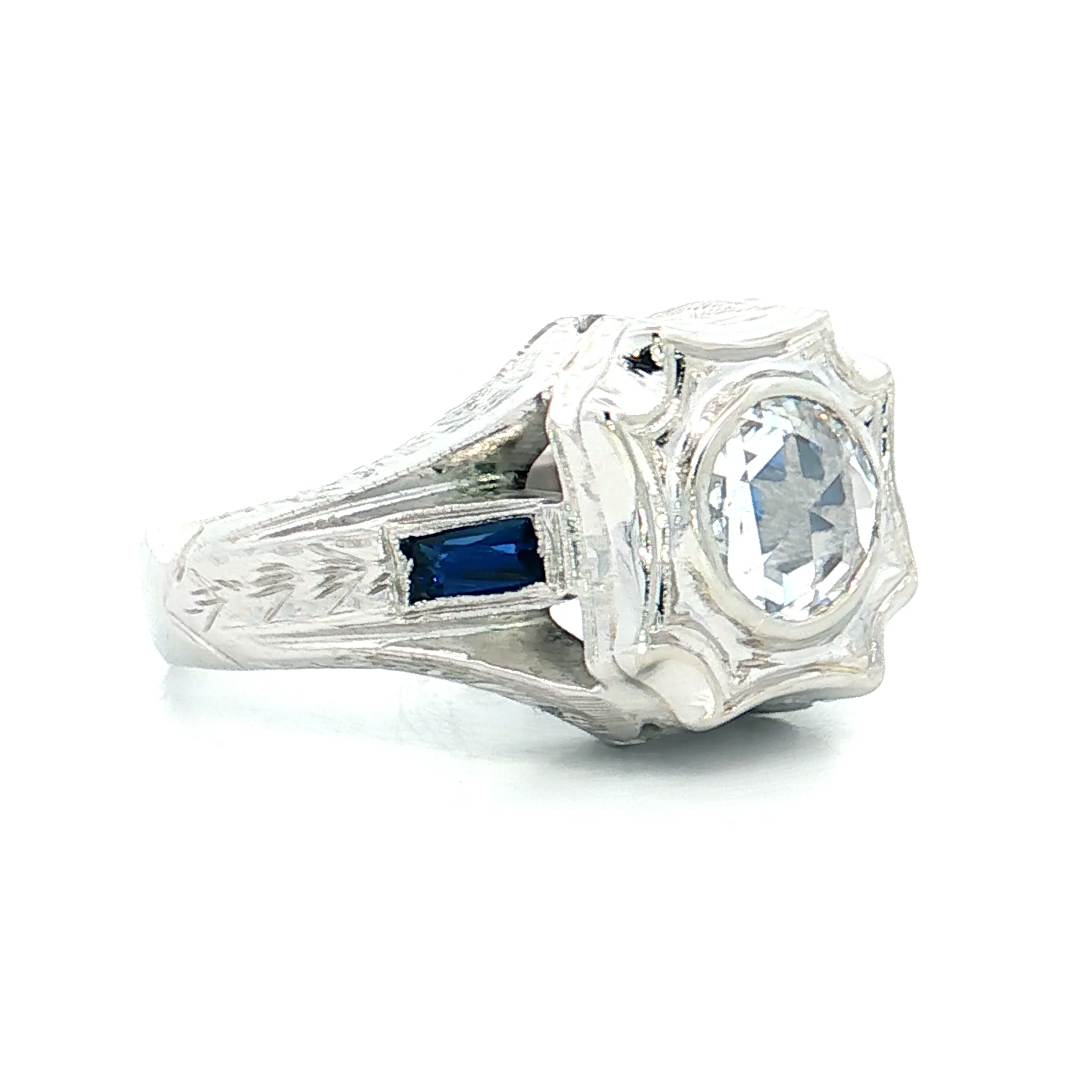 .74 Mens Antique Rose Cut Diamond Ring 18k White Gold - Image 3