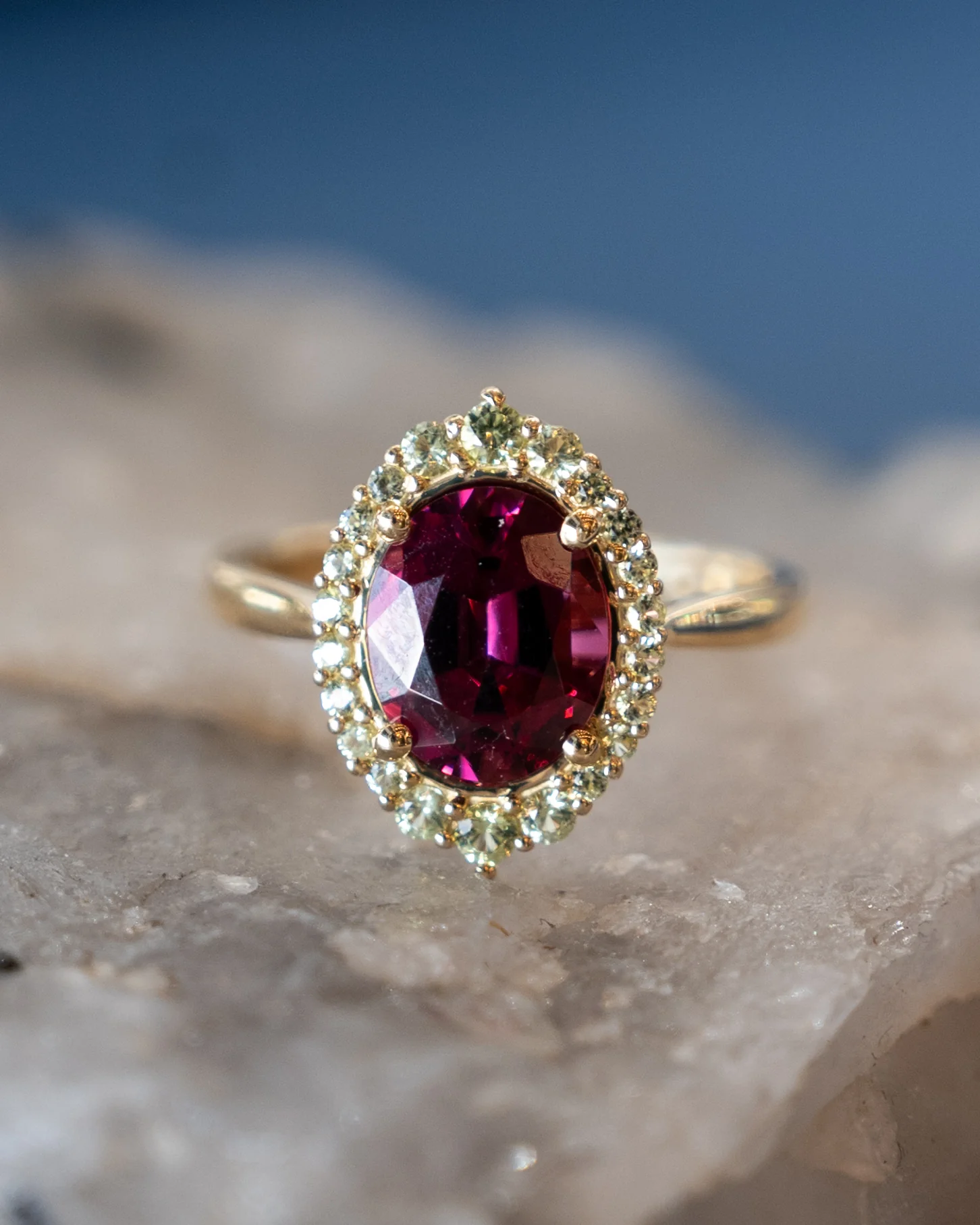 .74 Rhodolite Garnet & Peridot Cocktail Ring 14k - Image 6
