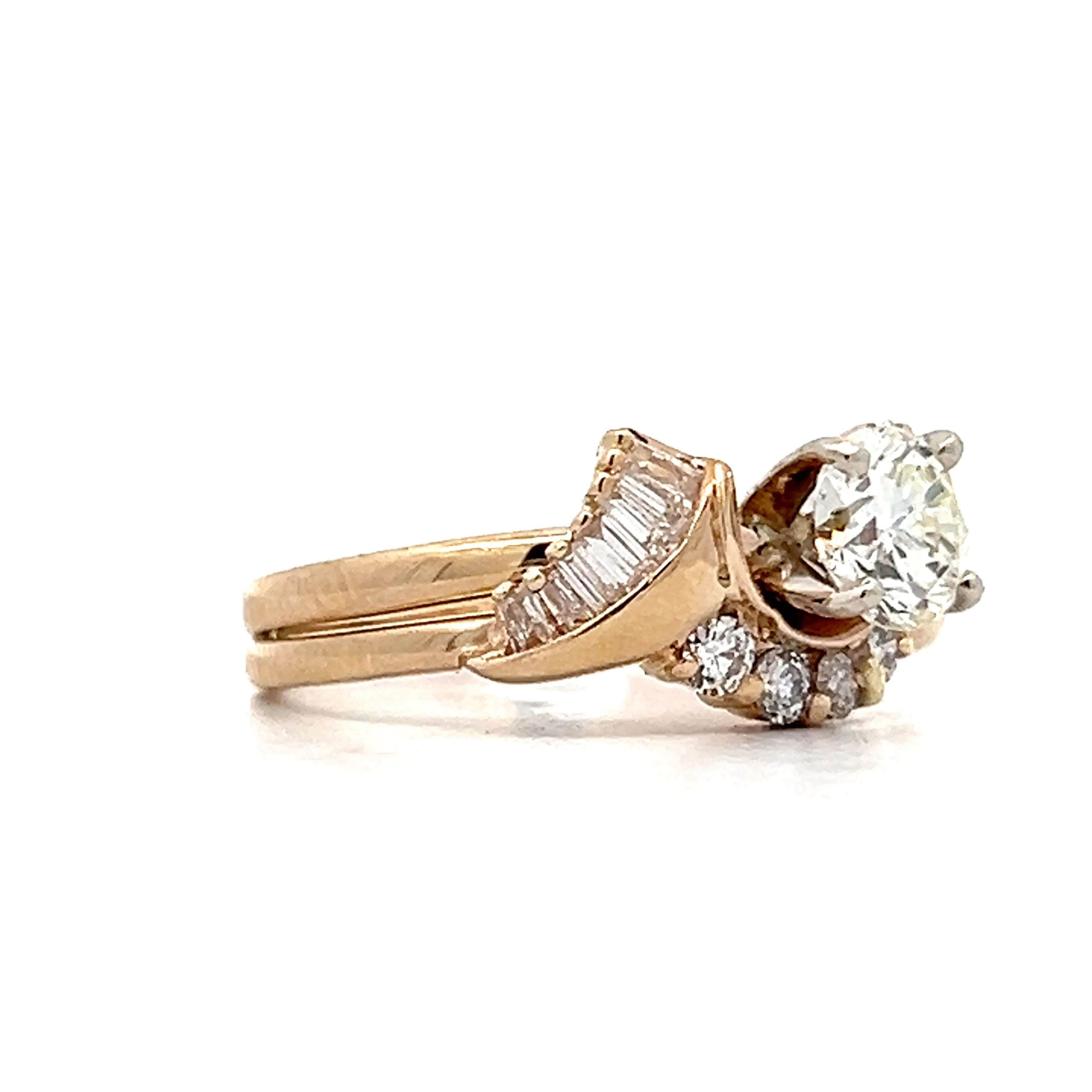 .74 Round & Baguette Diamond Engagement Ring in Yellow Gold - Image 3