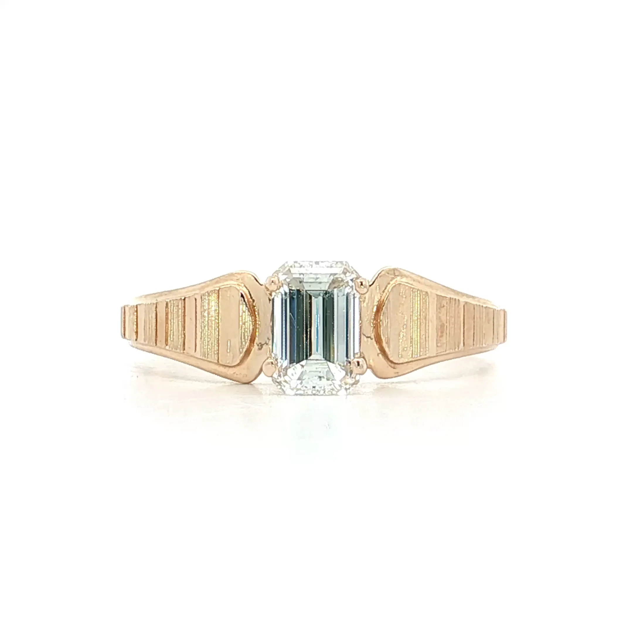 .74 Vintage Emerald Cut Diamond Engagement Ring 14k