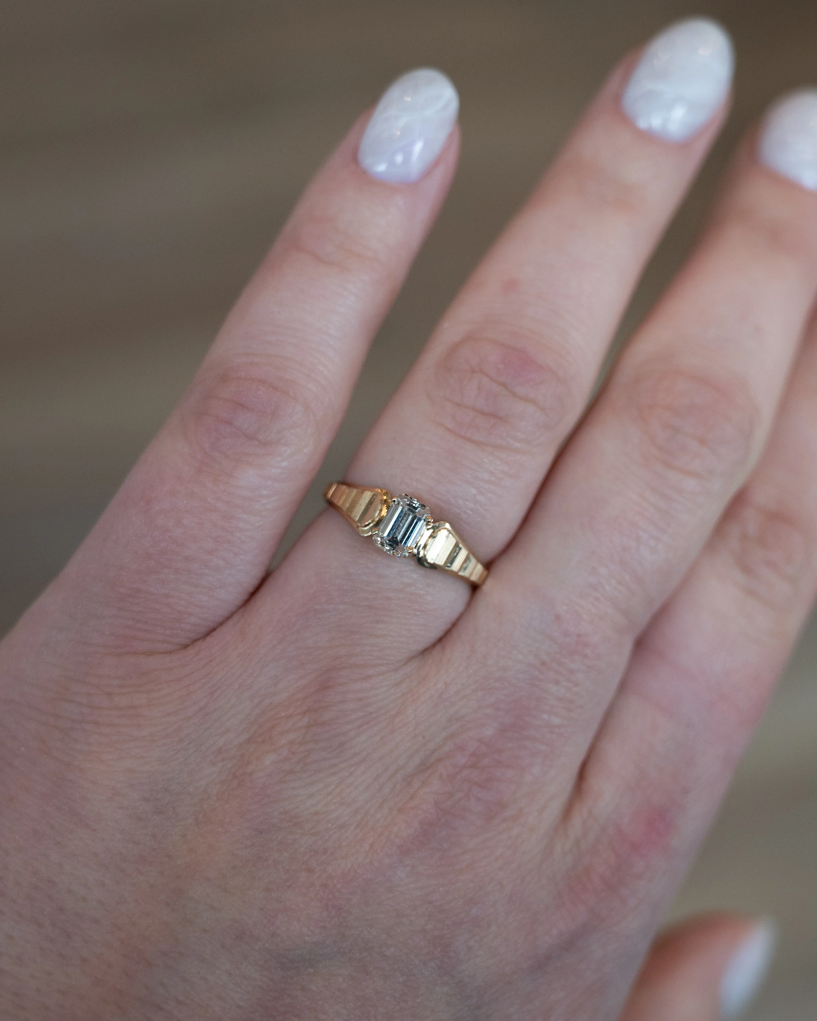 .74 Vintage Emerald Cut Diamond Engagement Ring 14k - Image 7