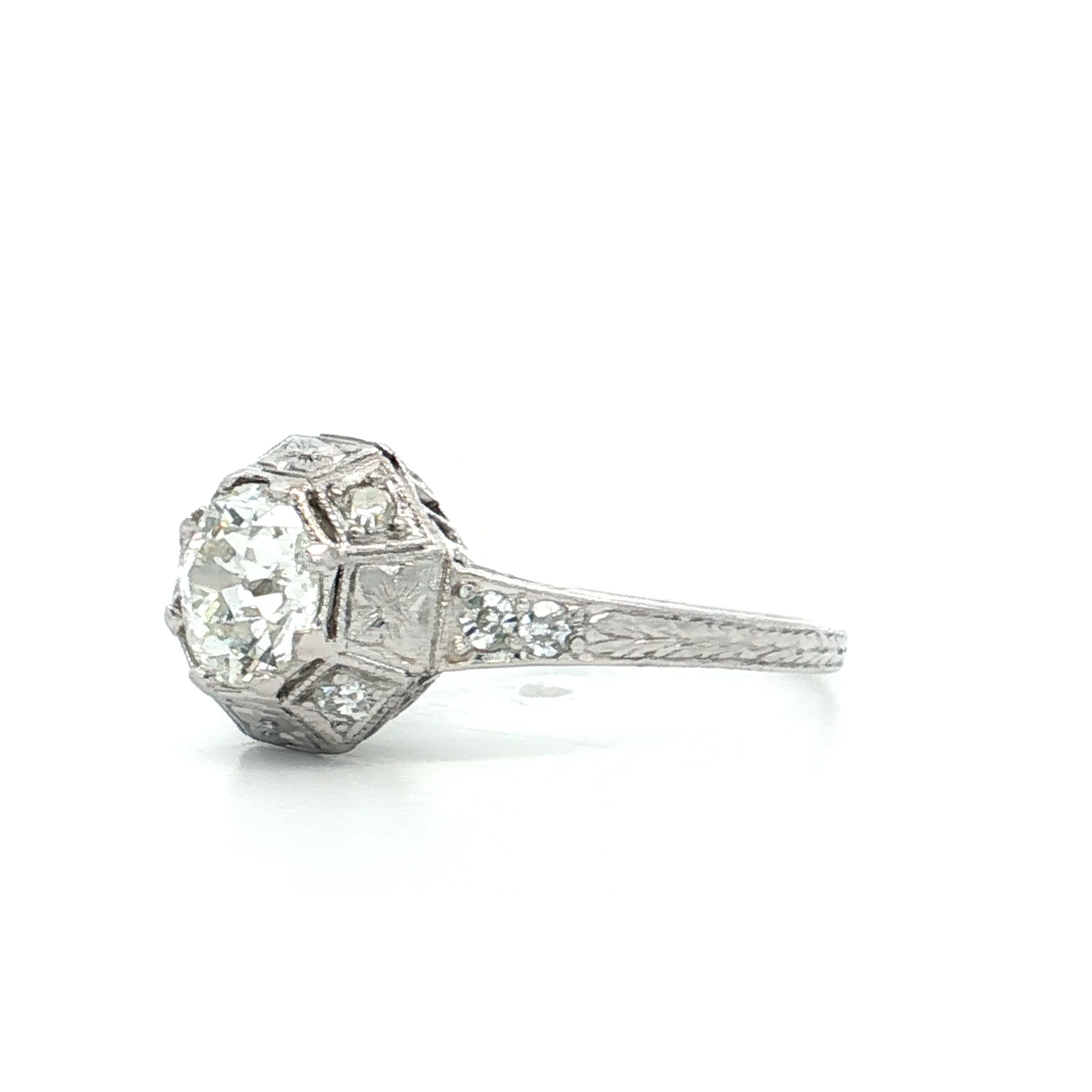 .75 Antique Deco Euro Diamond Engagement Ring 18k - Image 2