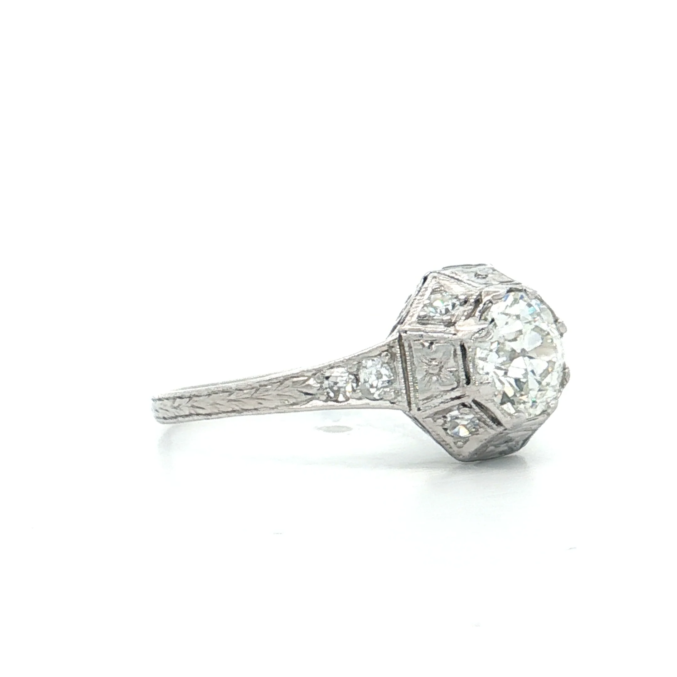 .75 Antique Deco Euro Diamond Engagement Ring 18k - Image 3