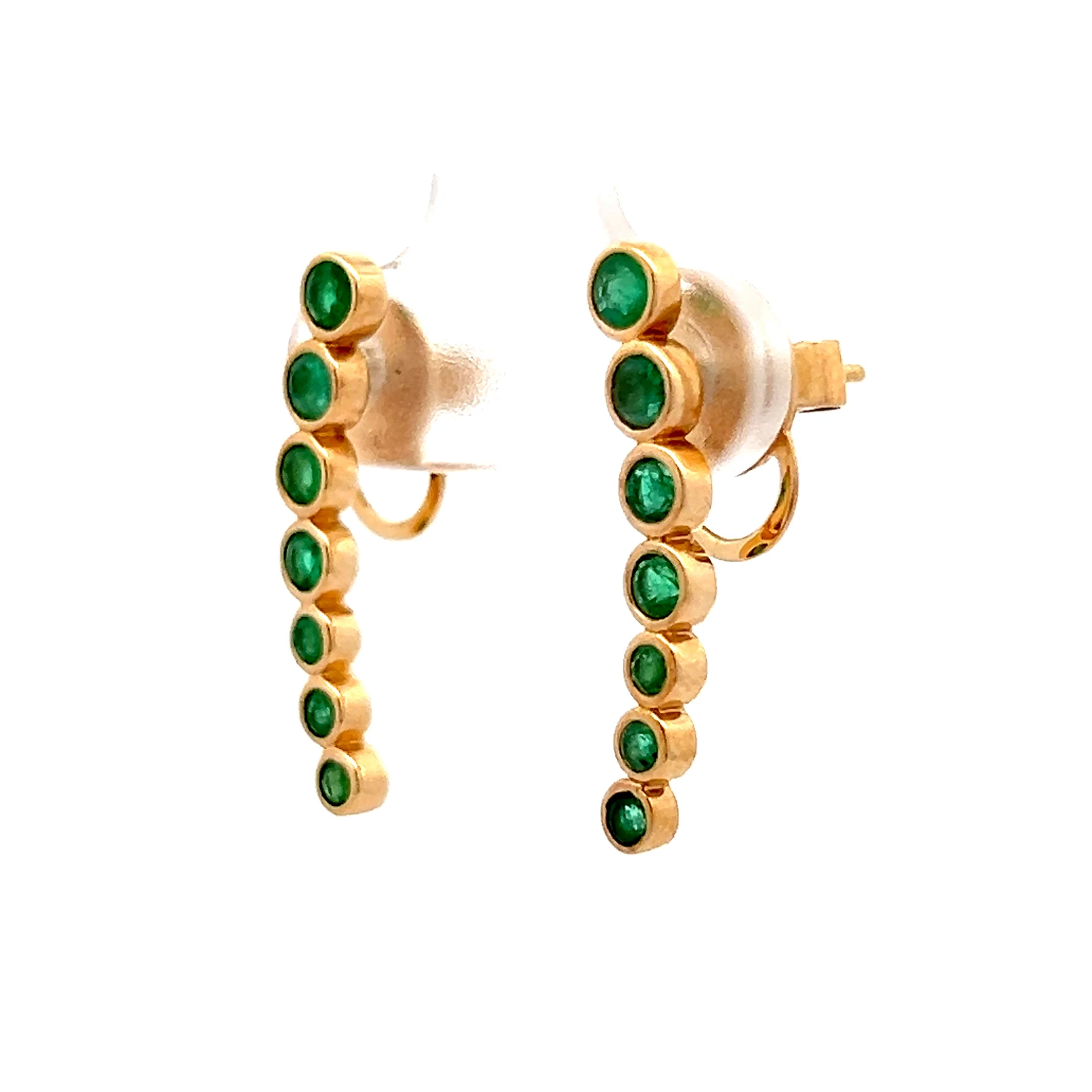 .75 Bezel Emerald Stud Earrings in 14k Yellow Gold - Image 2