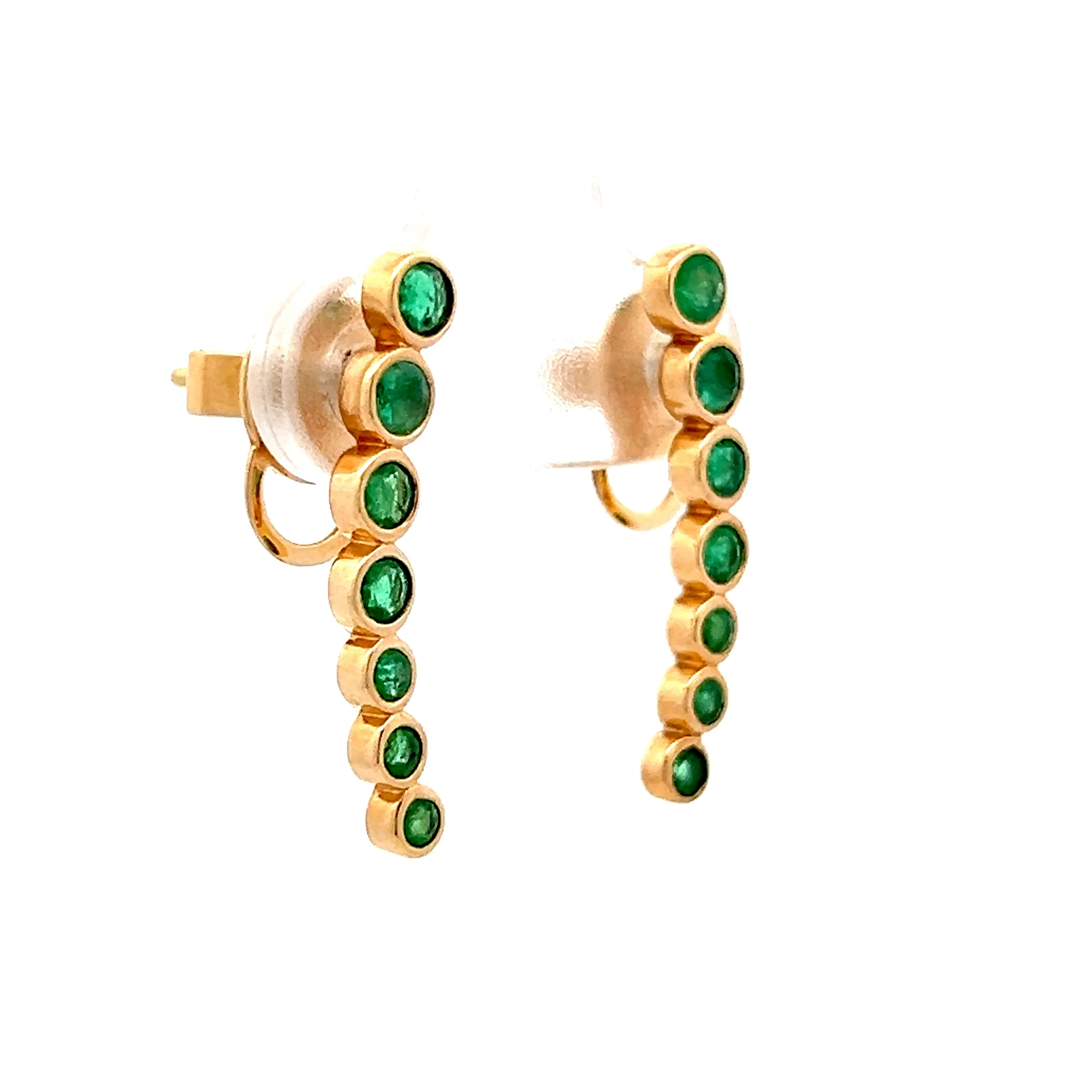 .75 Bezel Emerald Stud Earrings in 14k Yellow Gold - Image 3