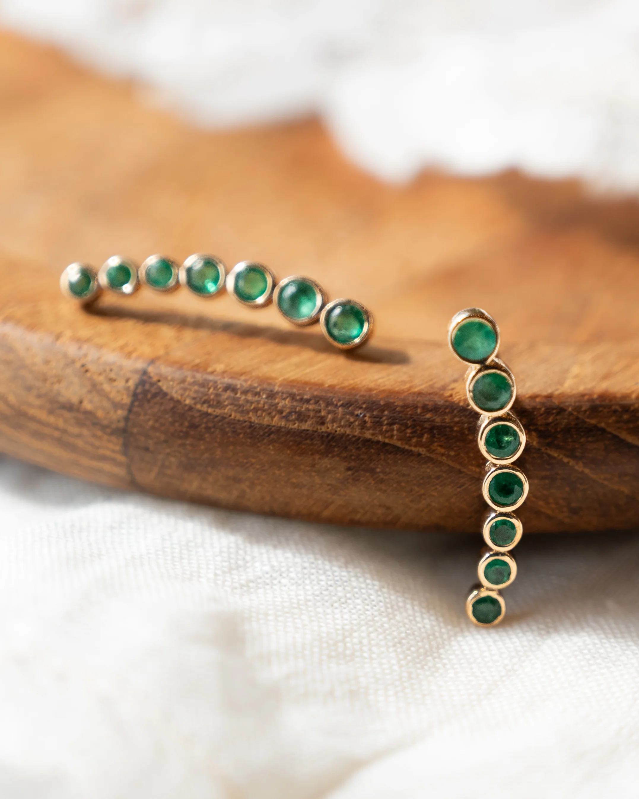 .75 Bezel Emerald Stud Earrings in 14k Yellow Gold - Image 4