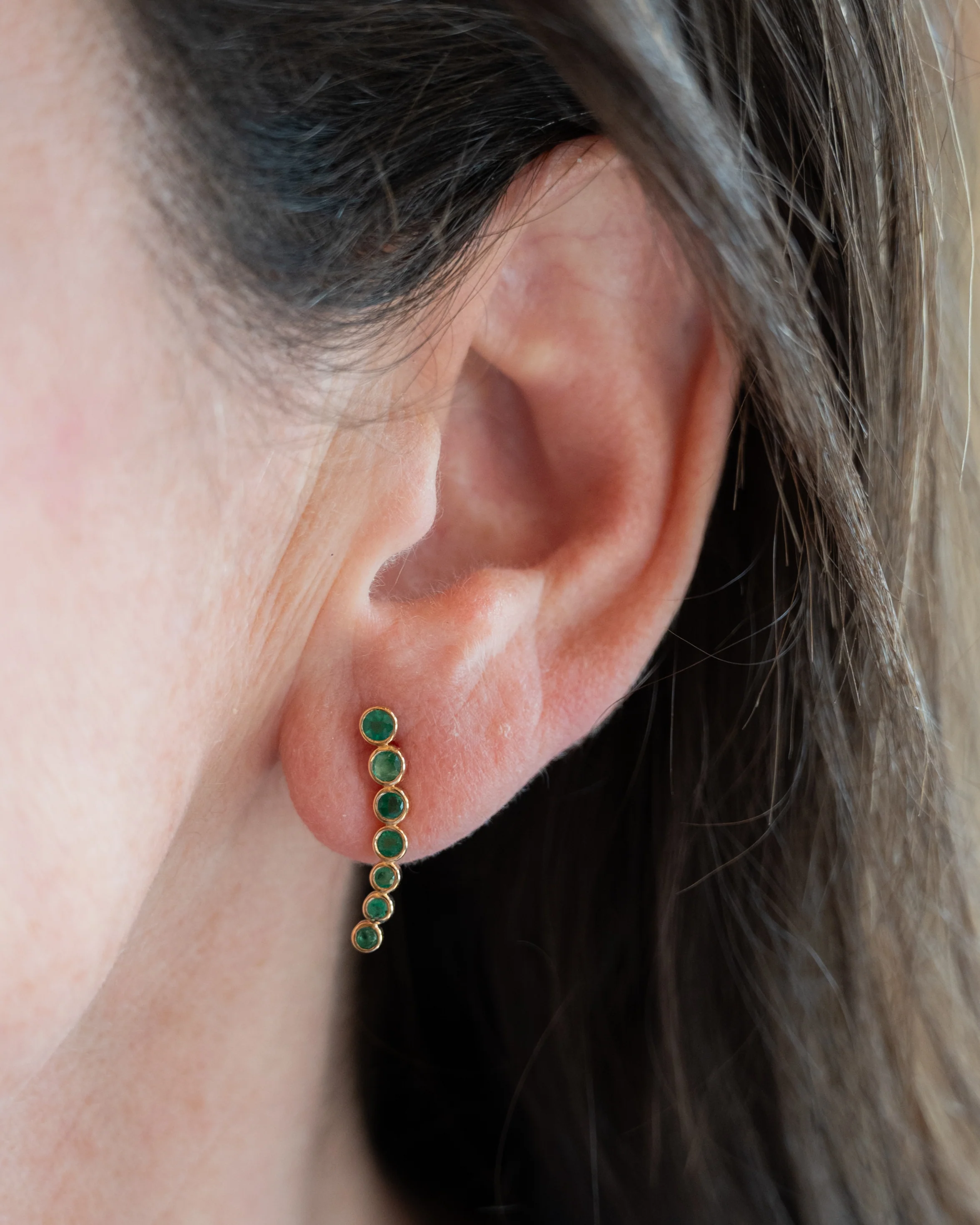.75 Bezel Emerald Stud Earrings in 14k Yellow Gold - Image 5