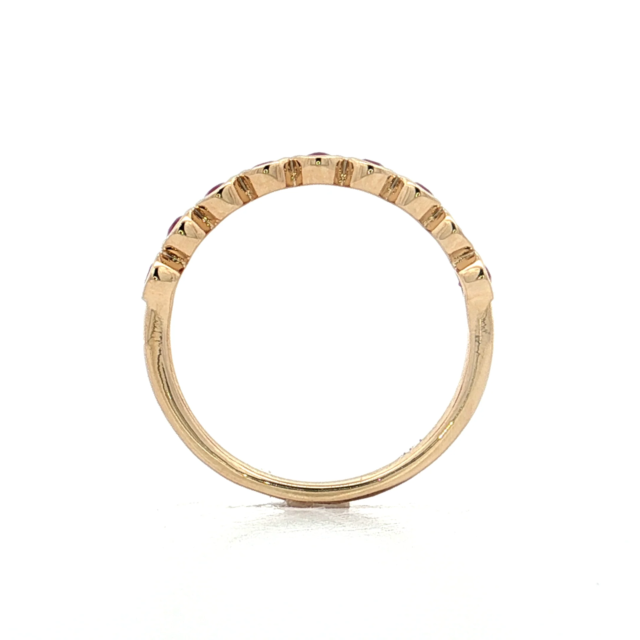 .75 Bezel Set Ruby Wedding Band 14k Yellow Gold - Image 4