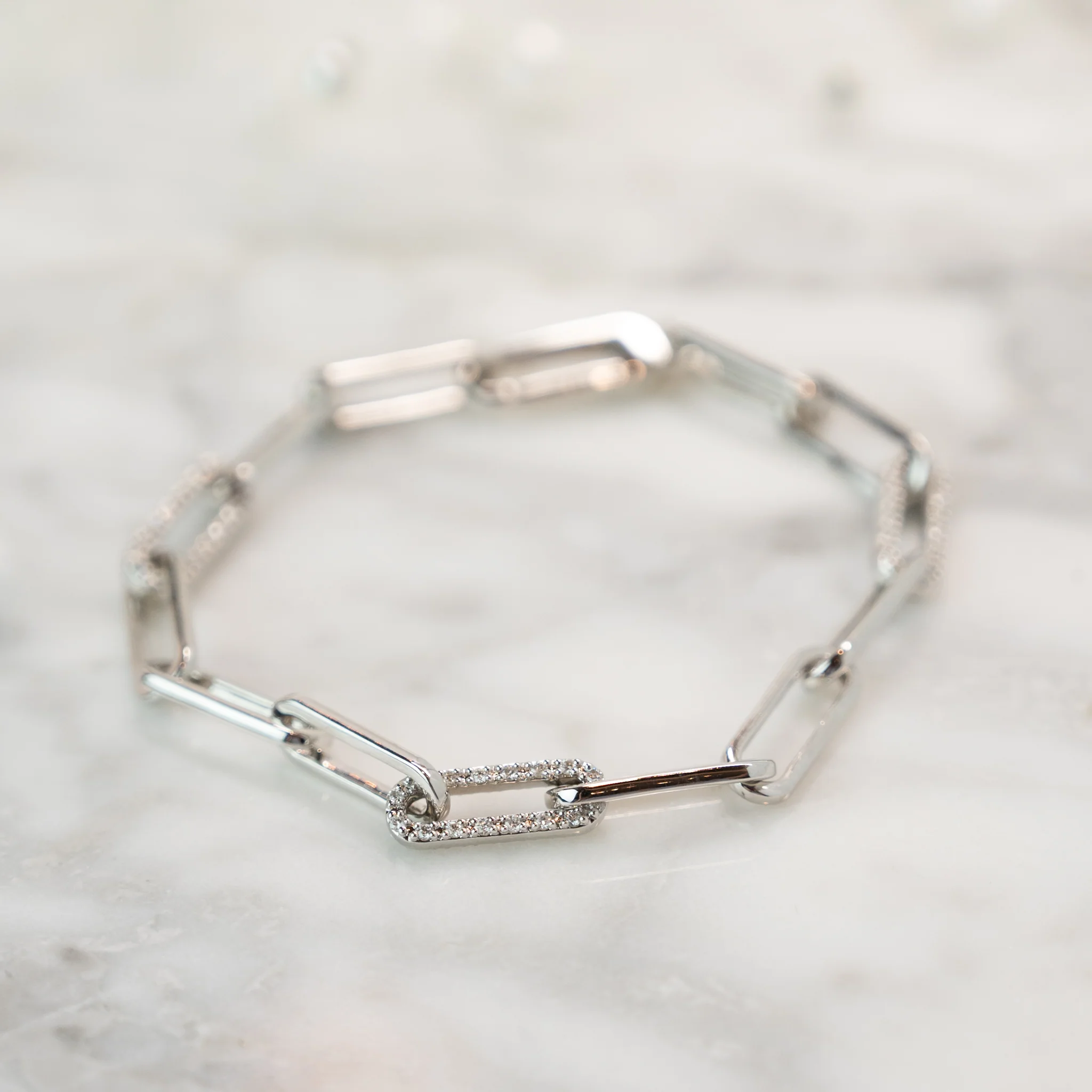.75 Diamond Paperclip Bracelet in 14k White Gold - Image 5