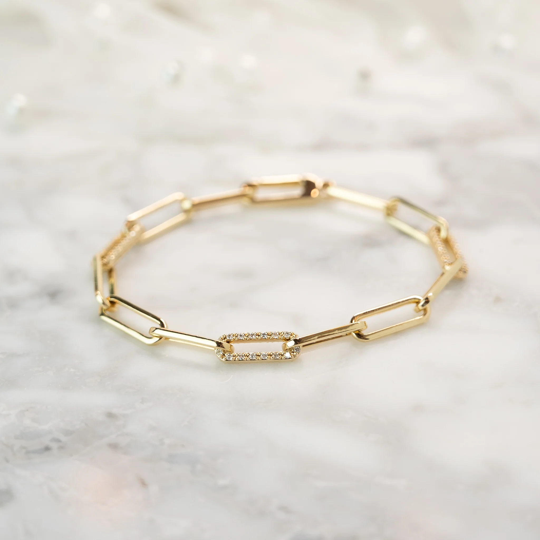 .75 Diamond Paperclip Bracelet in 14k Yellow Gold - Image 5