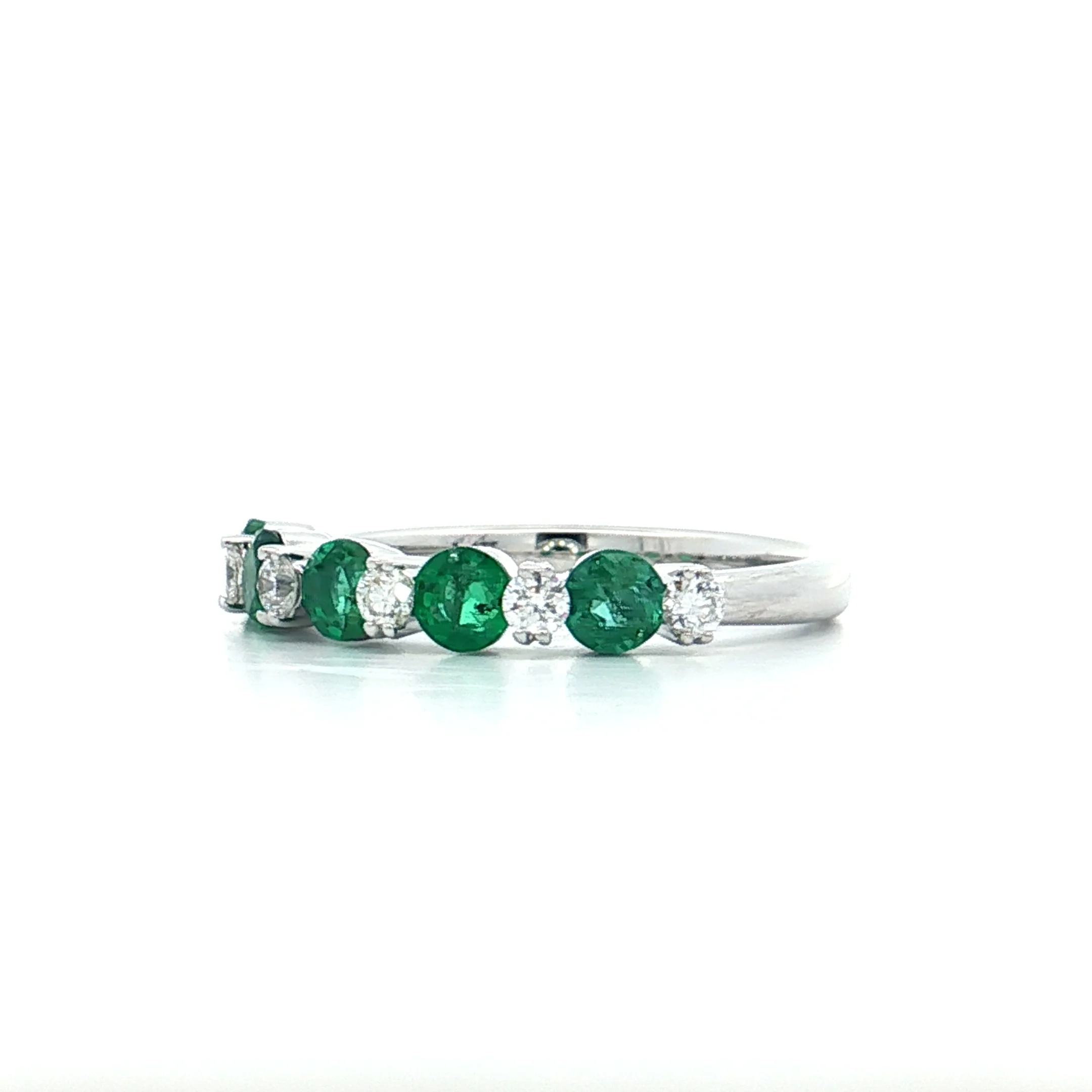 .75 Emerald & Diamond Stacking Band 14k White Gold - Image 2