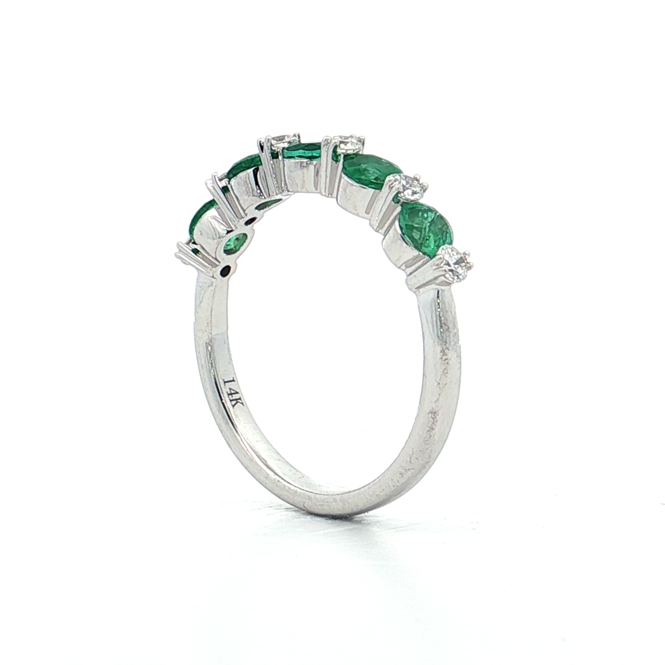 .75 Emerald & Diamond Stacking Band 14k White Gold - Image 5