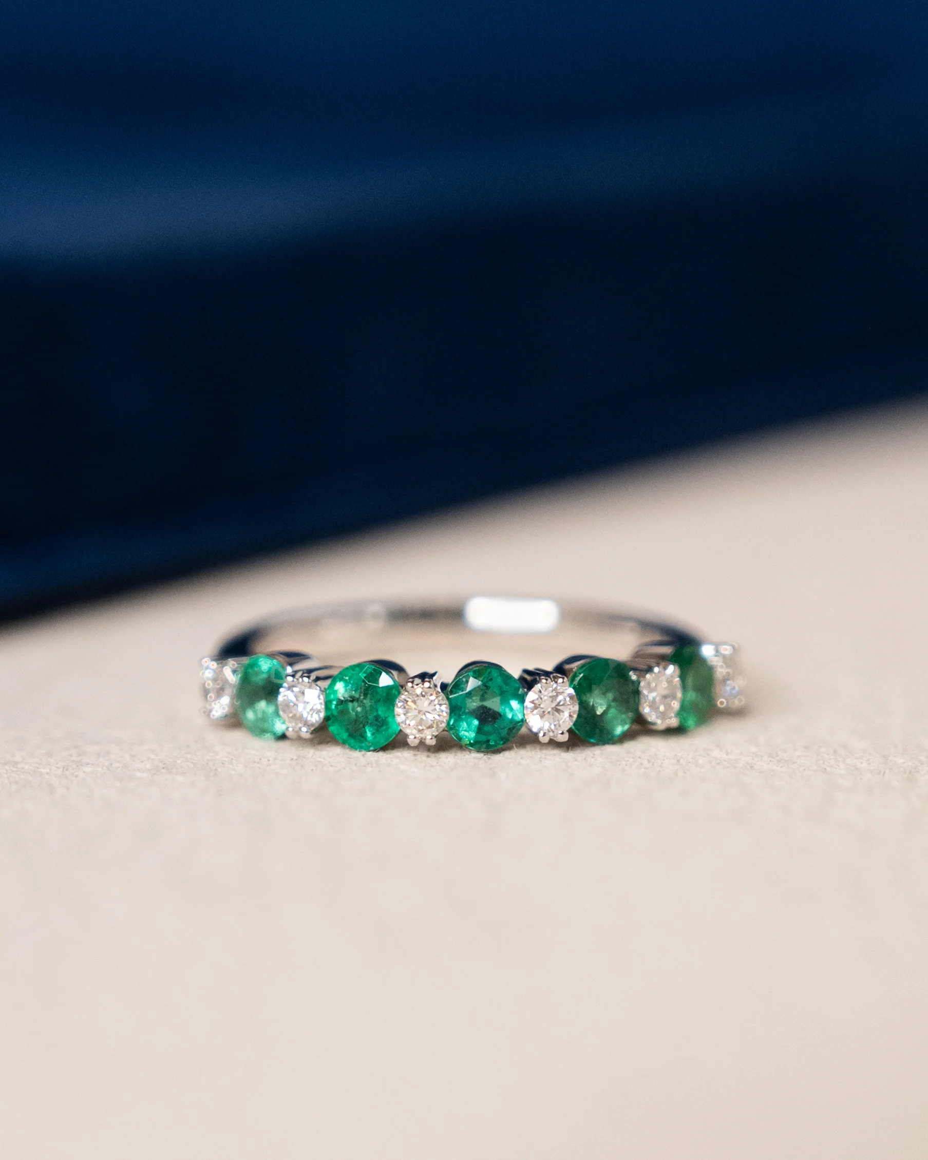 .75 Emerald & Diamond Stacking Band 14k White Gold - Image 6