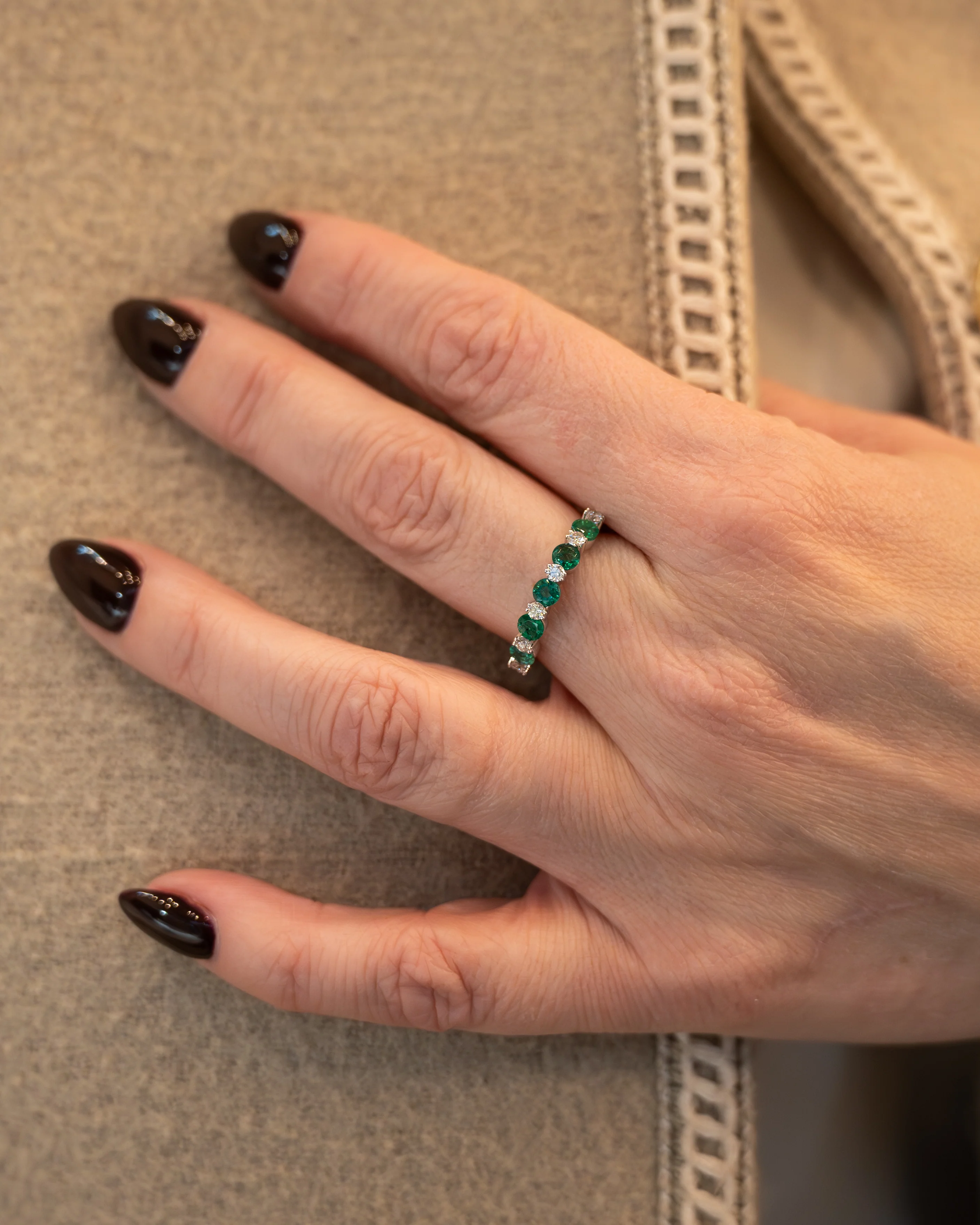 .75 Emerald & Diamond Stacking Band 14k White Gold - Image 7