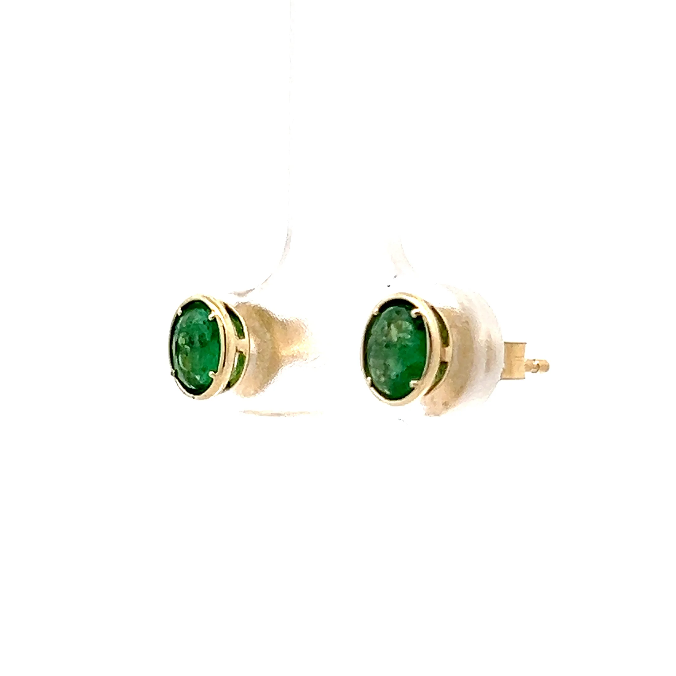 .75 Oval Cut Emerald Stud Earrings in 14k Yellow Gold - Image 2