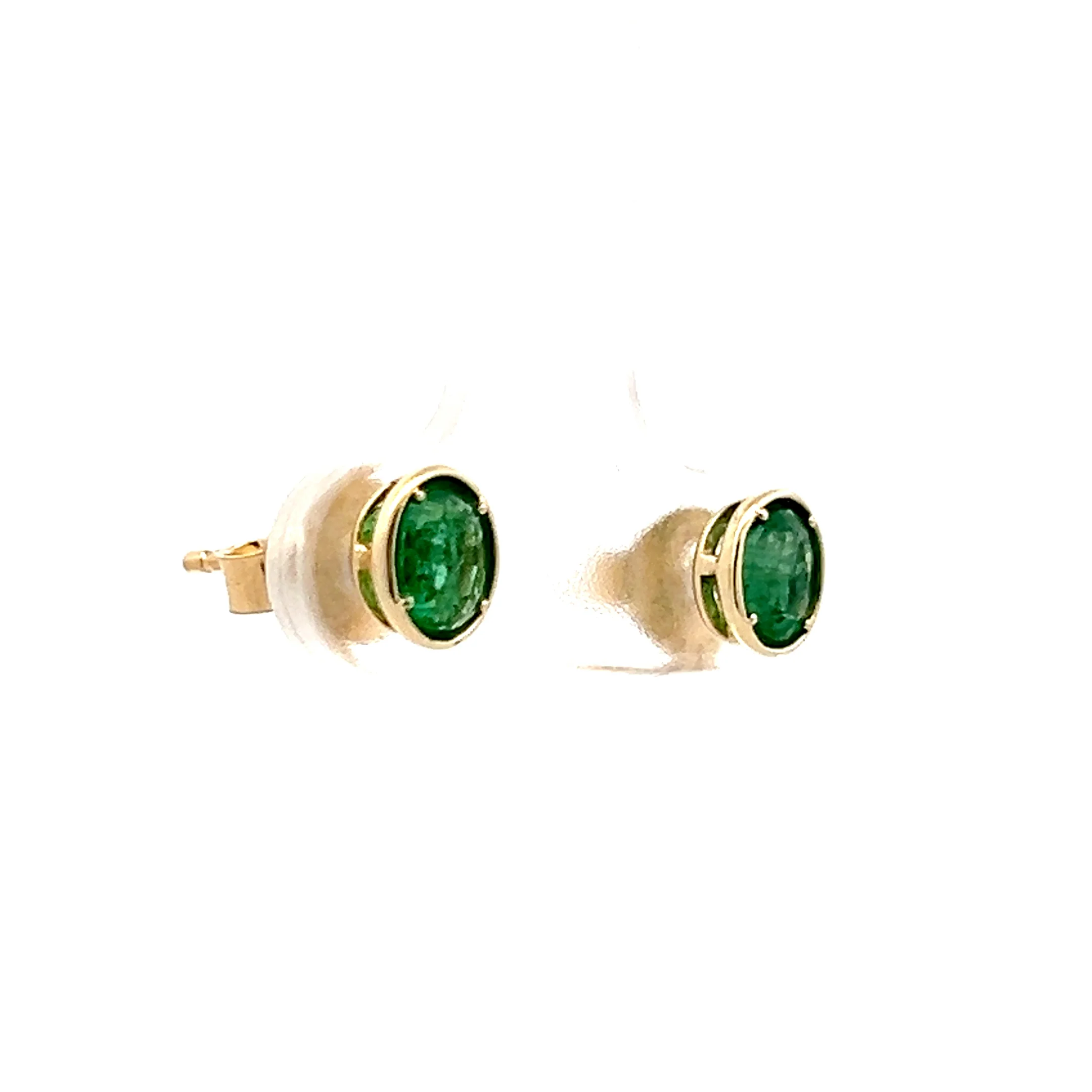 .75 Oval Cut Emerald Stud Earrings in 14k Yellow Gold - Image 3
