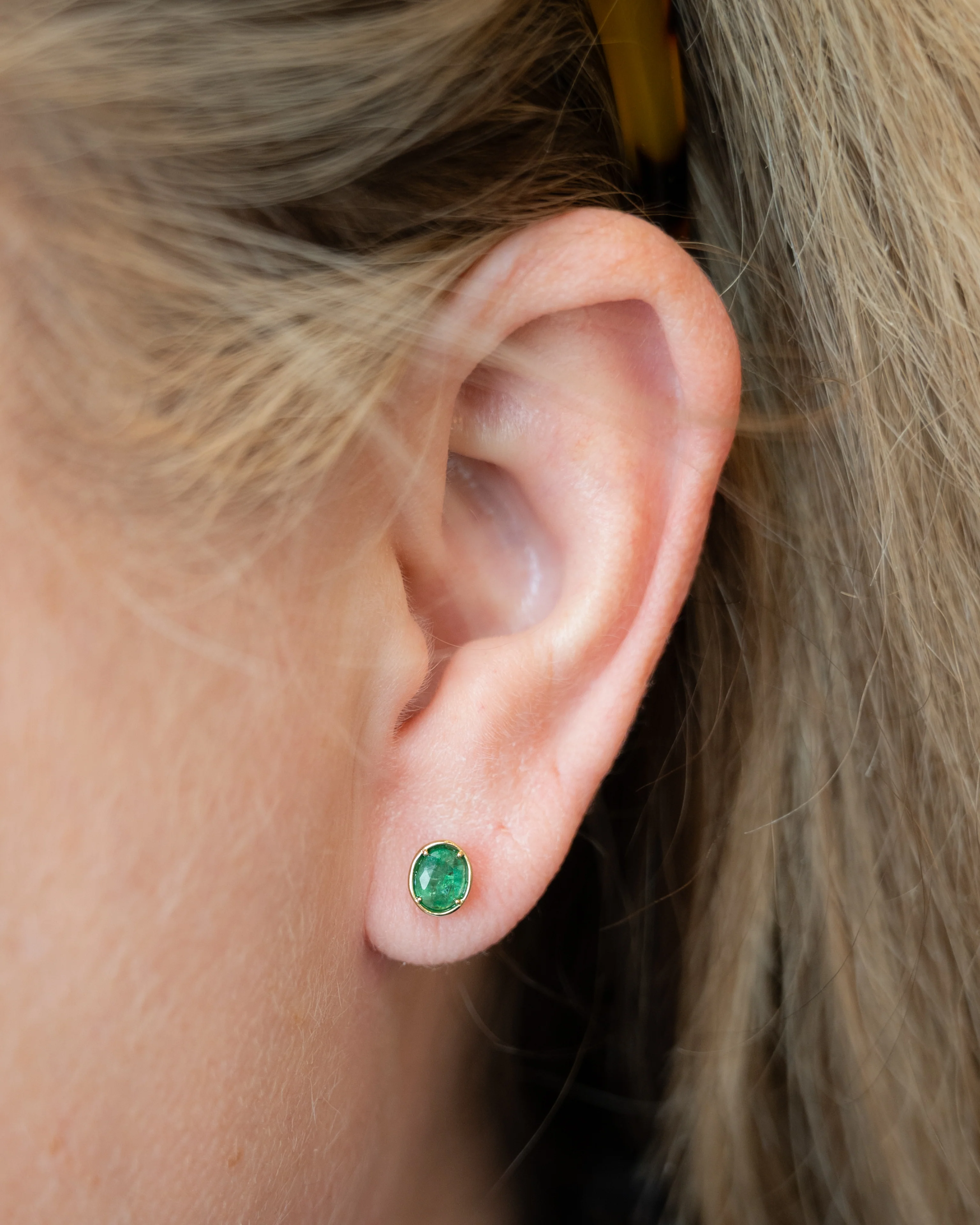 .75 Oval Cut Emerald Stud Earrings in 14k Yellow Gold - Image 5