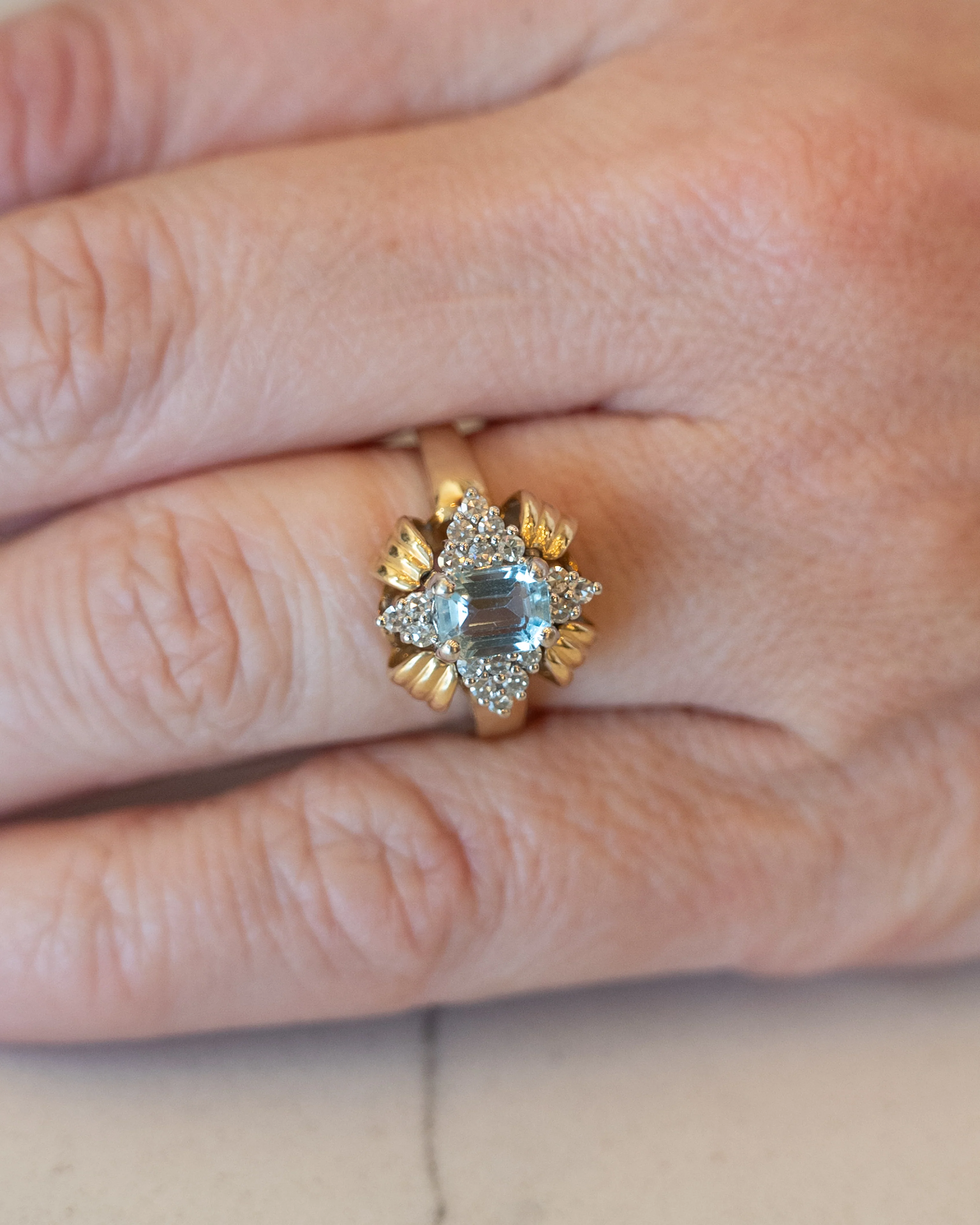 .75 Vintage 1950s Aquamarine & Diamond Ring in 14k - Image 7