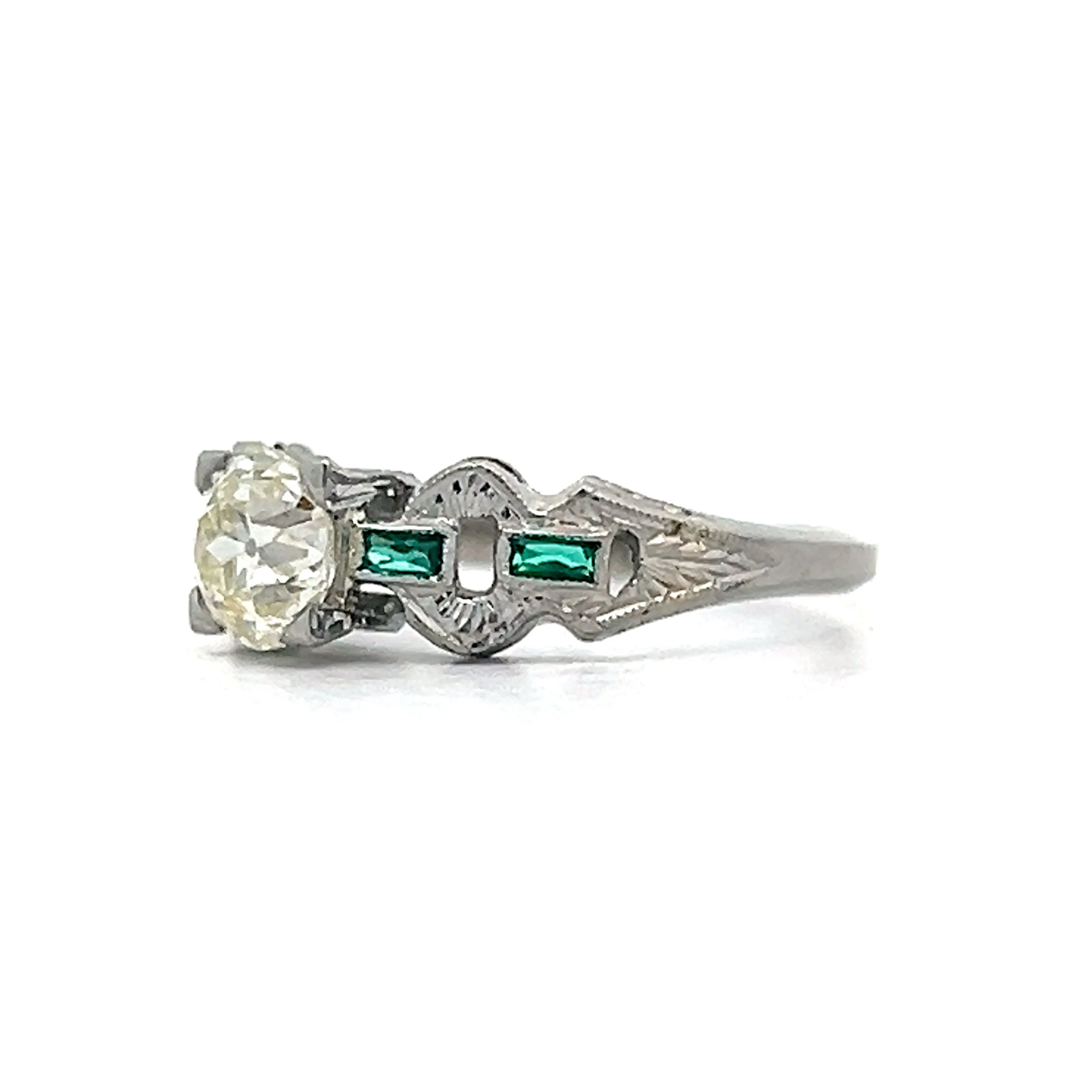 .75 Vintage Art Deco Diamond & Emerald Engagement Ring - Image 2