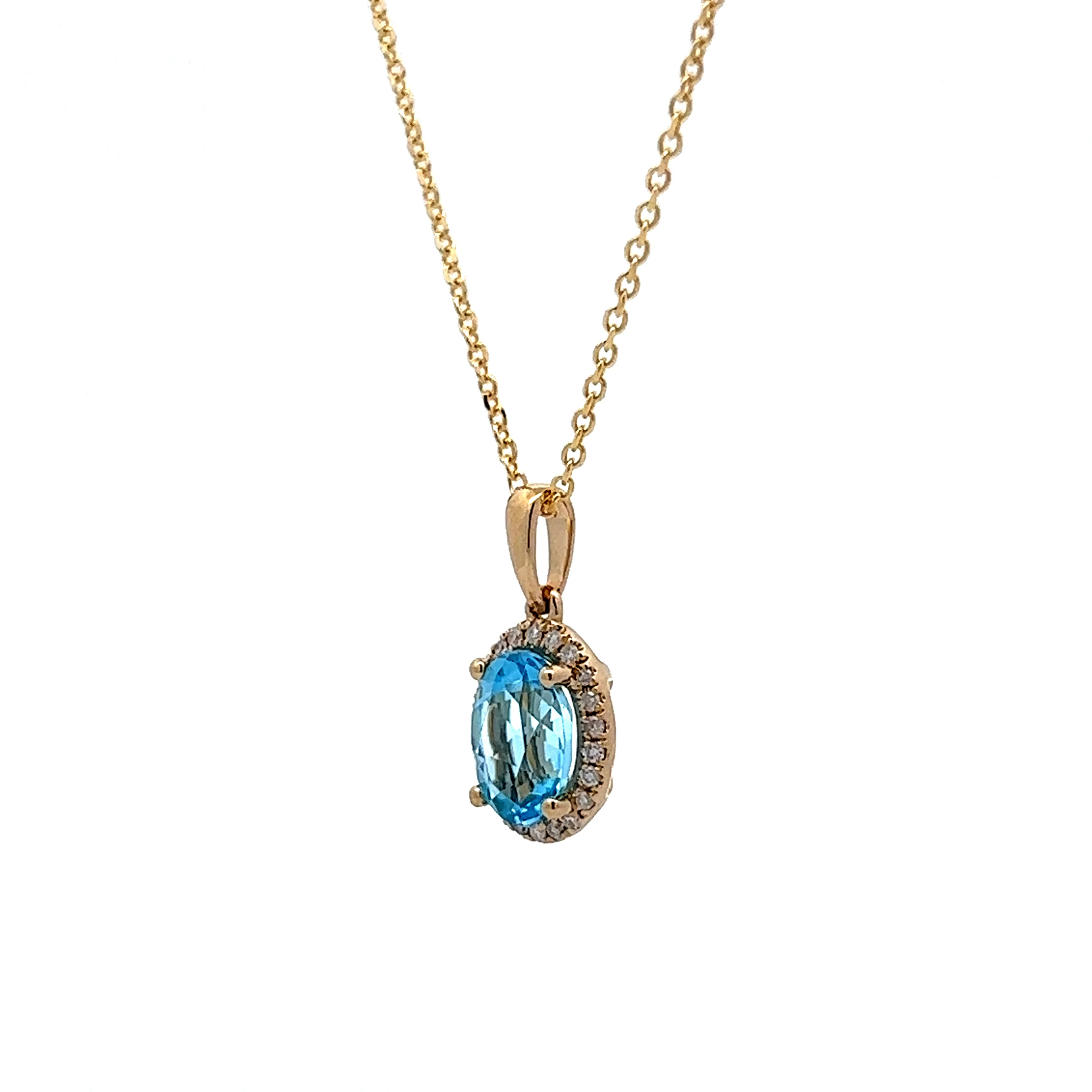 Blue Topaz & Diamond Pendant Necklace in 14k Yellow Gold - Image 2