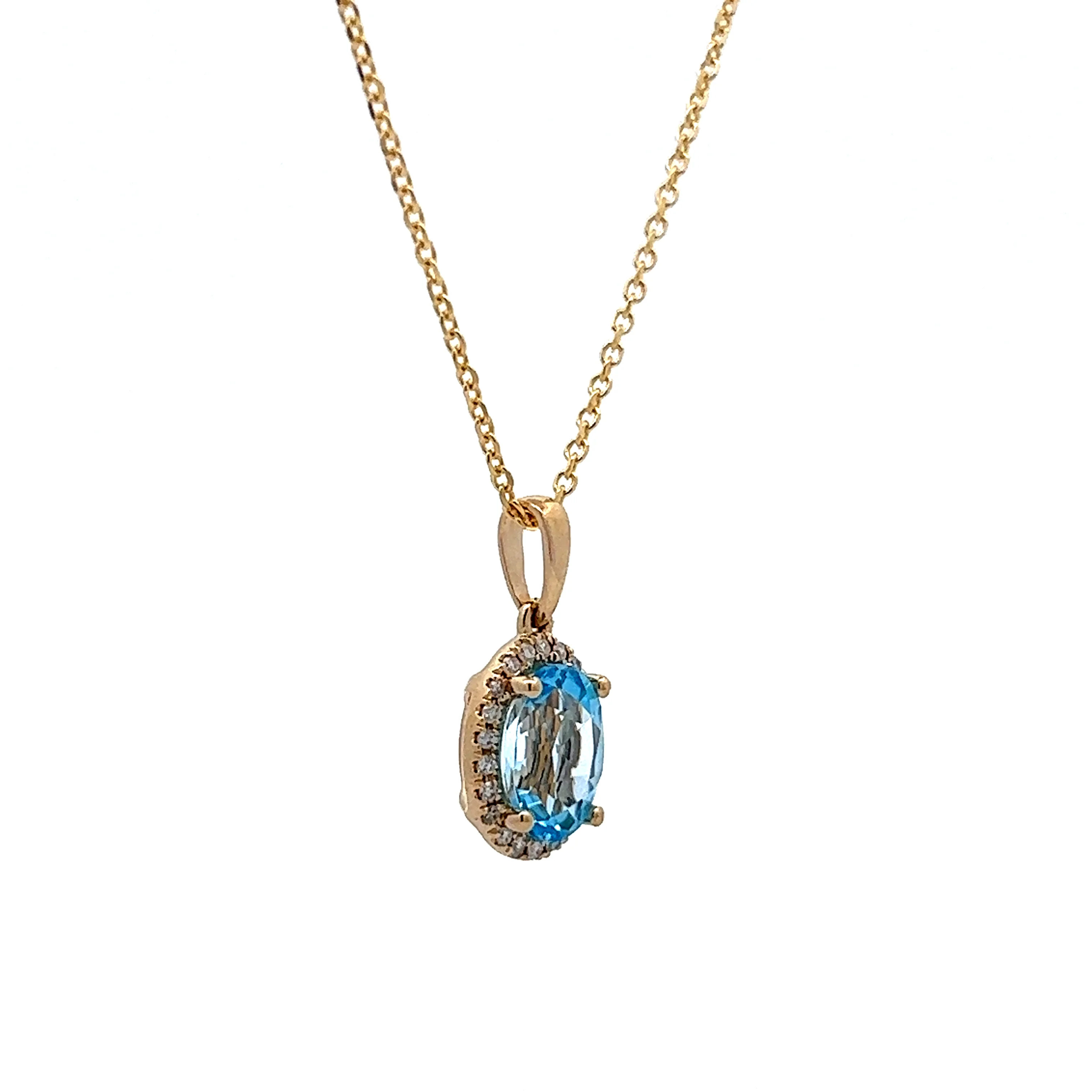 Blue Topaz & Diamond Pendant Necklace in 14k Yellow Gold - Image 3