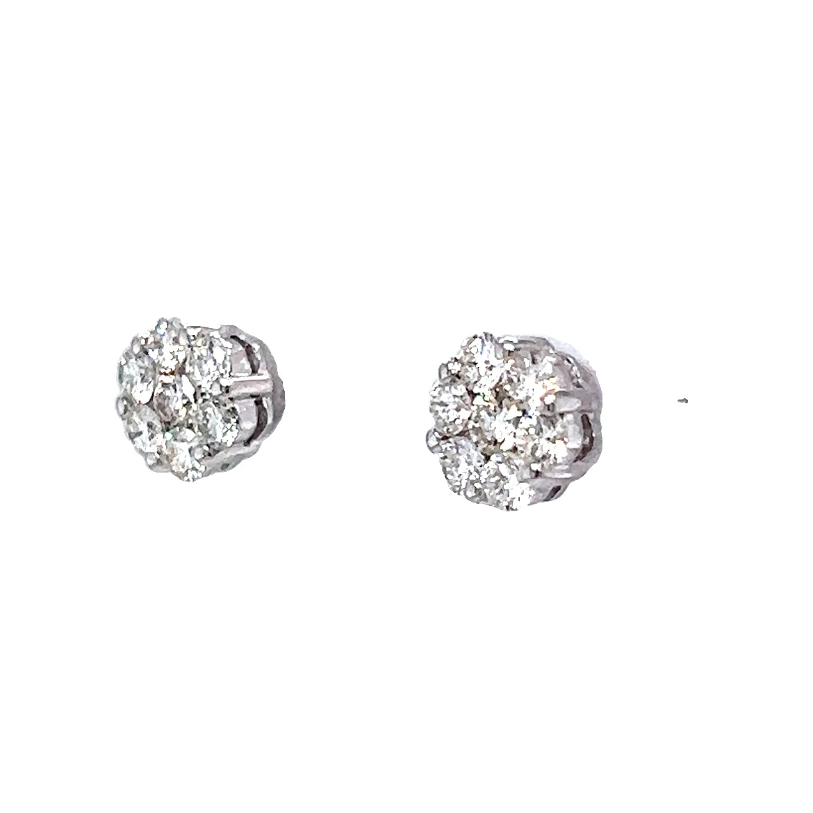 .76 Diamond Cluster Pave Earring Studs in 18k White Gold - Image 2